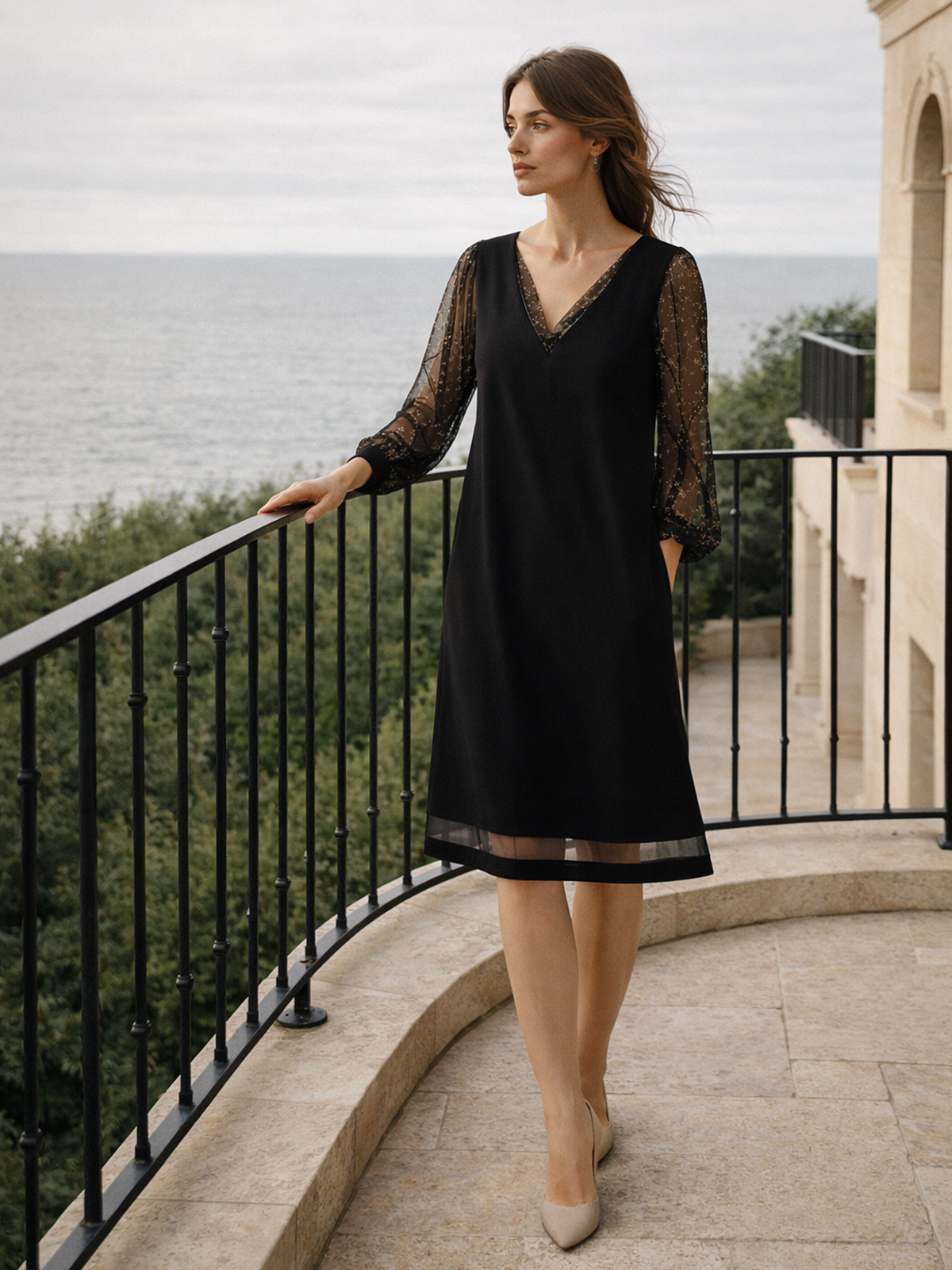 V Ausschnitt Abendkleid