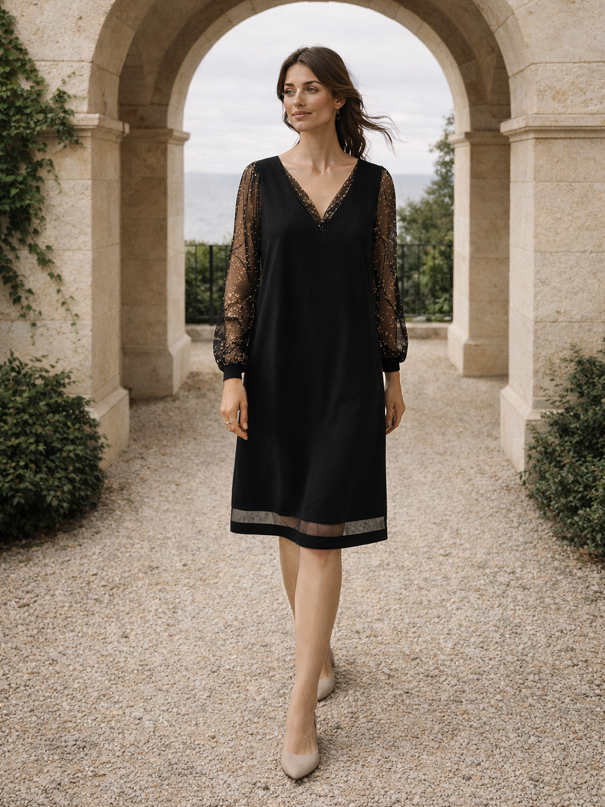 V Ausschnitt Abendkleid