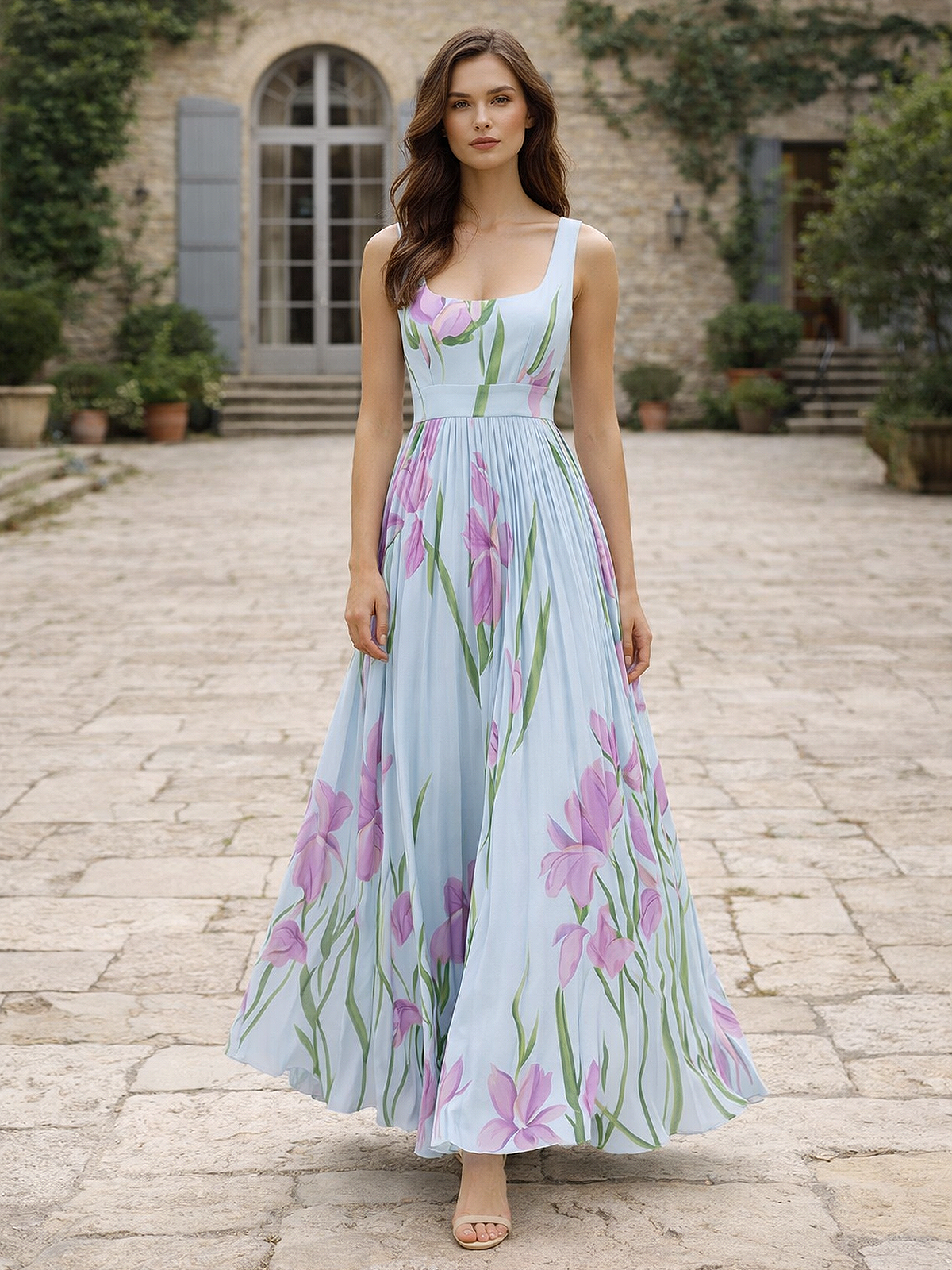 Florales Plissee Maxikleid
