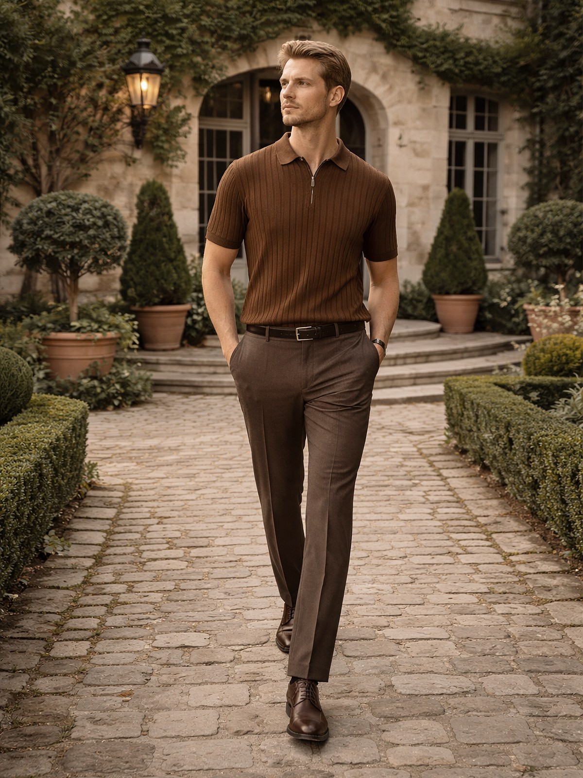 Short Sleeve Polo Shirt with Zipper