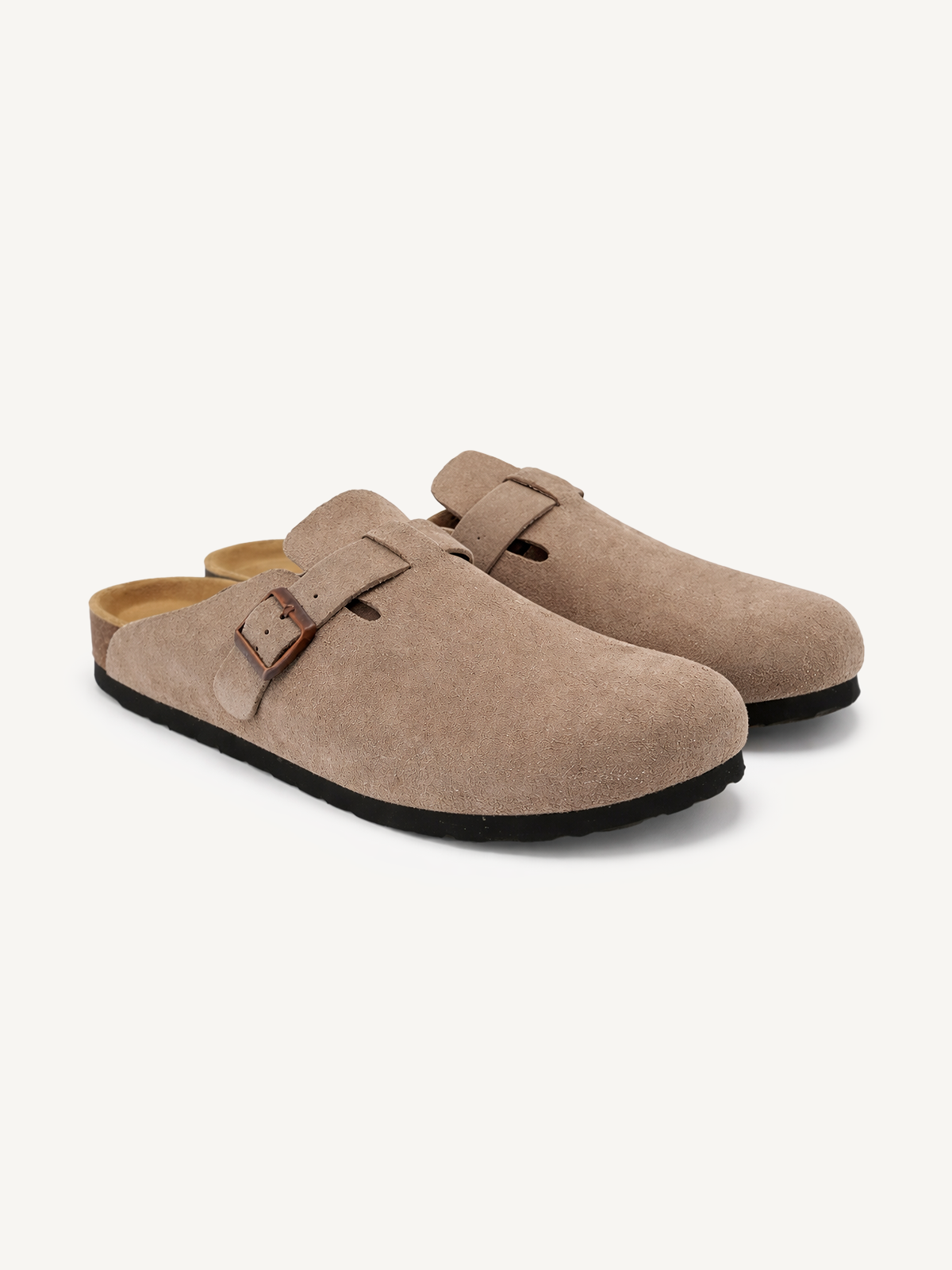 Suede Clogs with Buckle