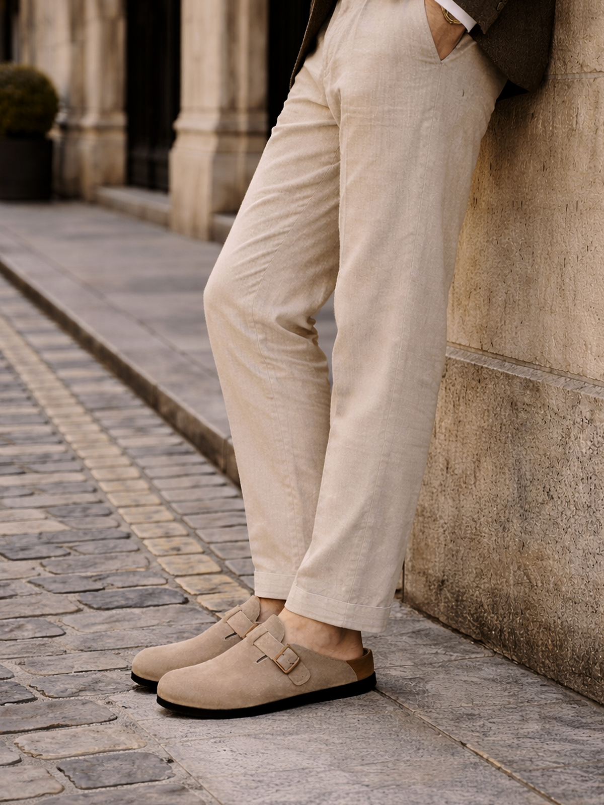 Suede Clogs with Buckle