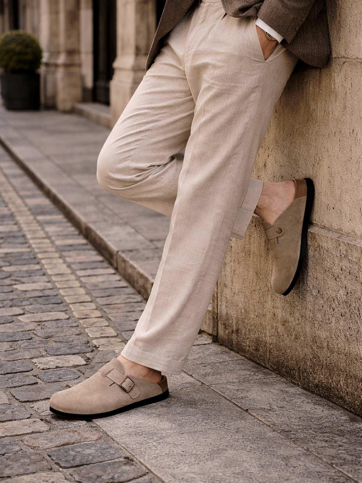 Suede Clogs with Buckle