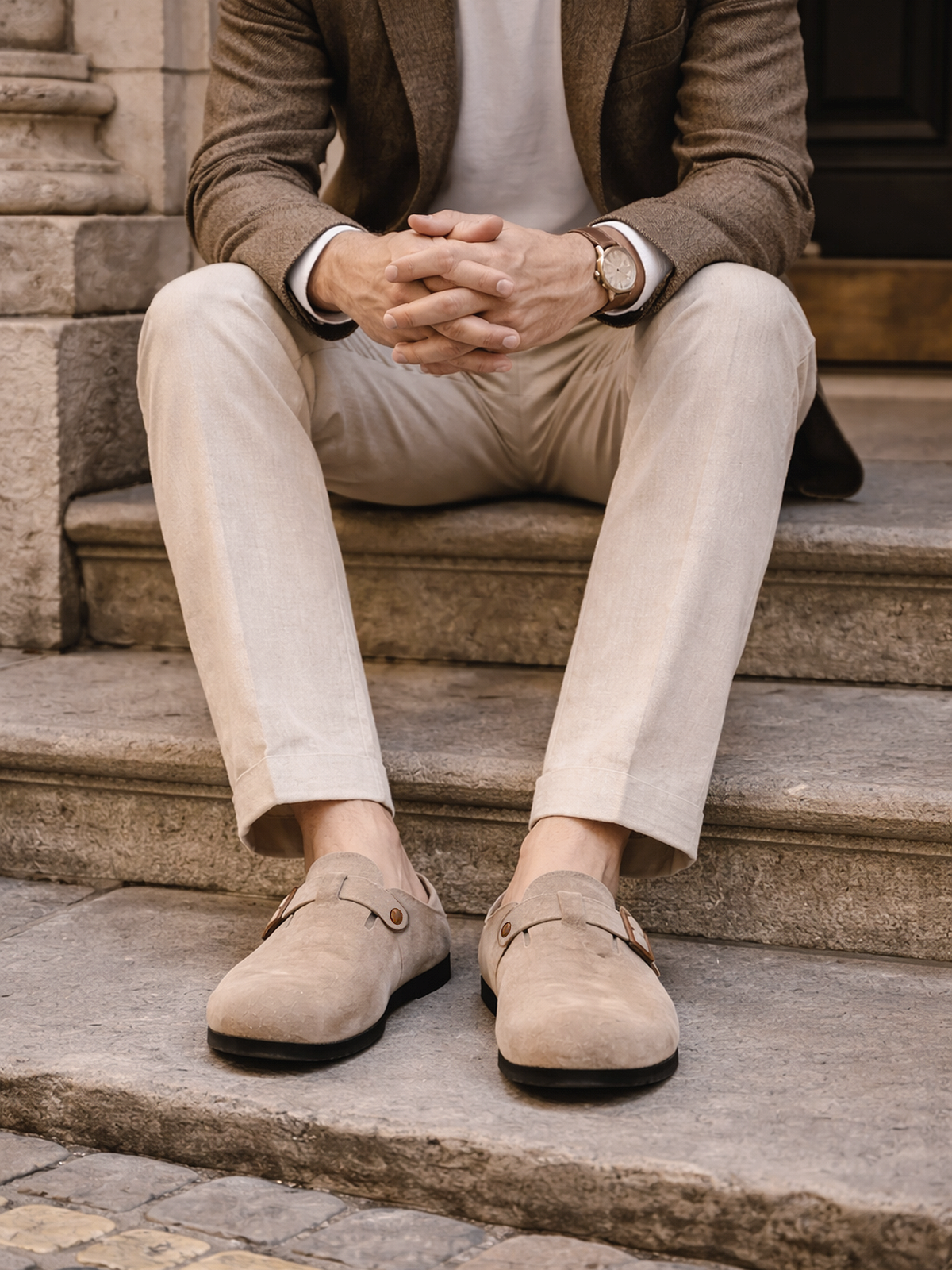 Suede Clogs with Buckle