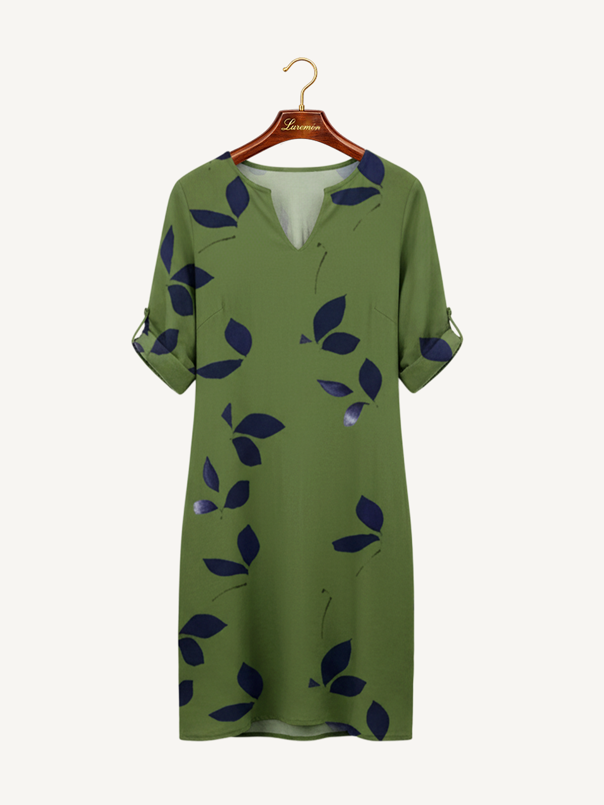 V Ausschnitt Blattmuster Sommerkleid