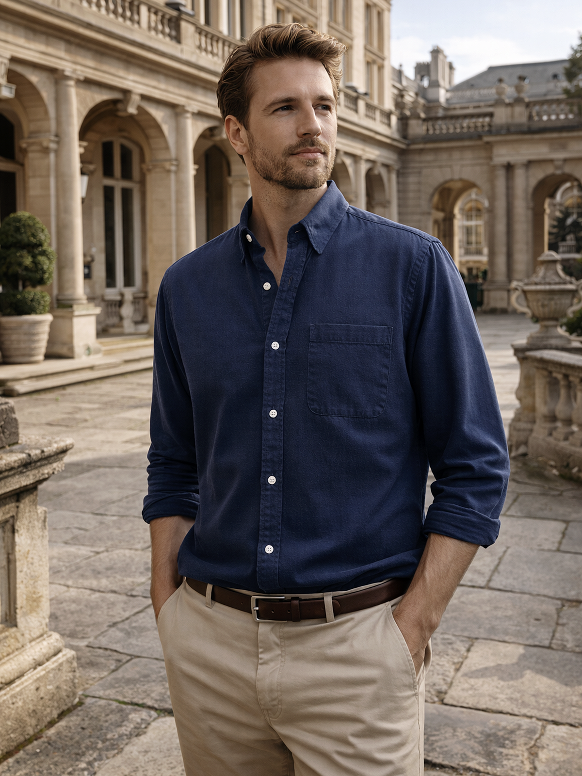 Long-sleeve shirt with button placket