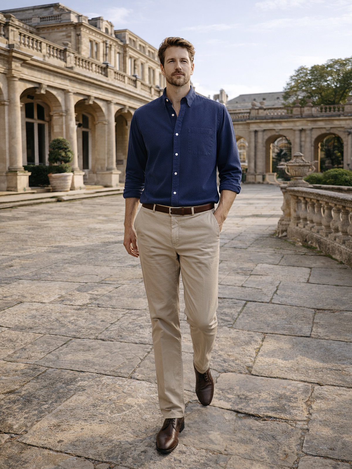 Long-sleeve shirt with button placket