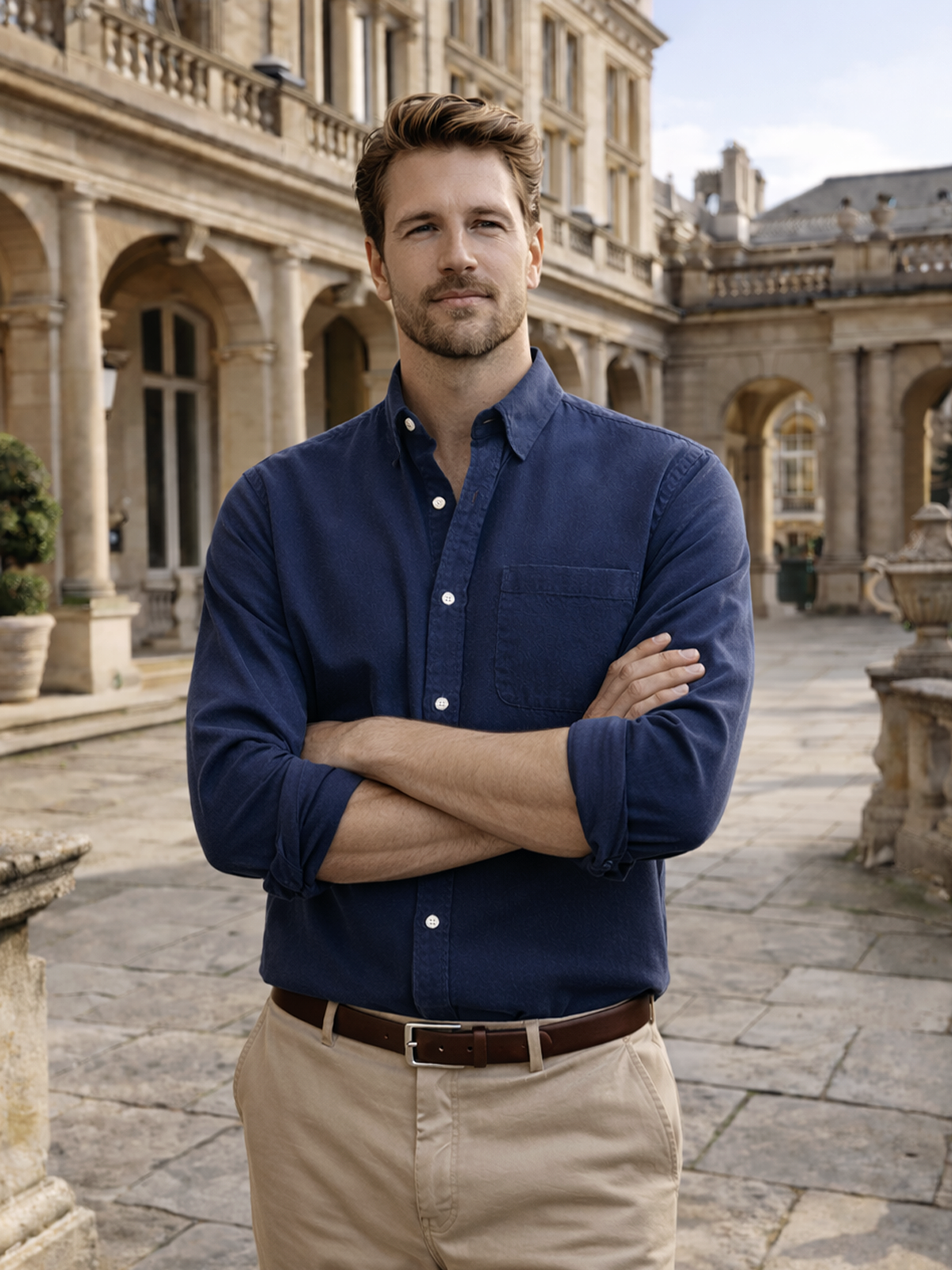 Long-sleeve shirt with button placket