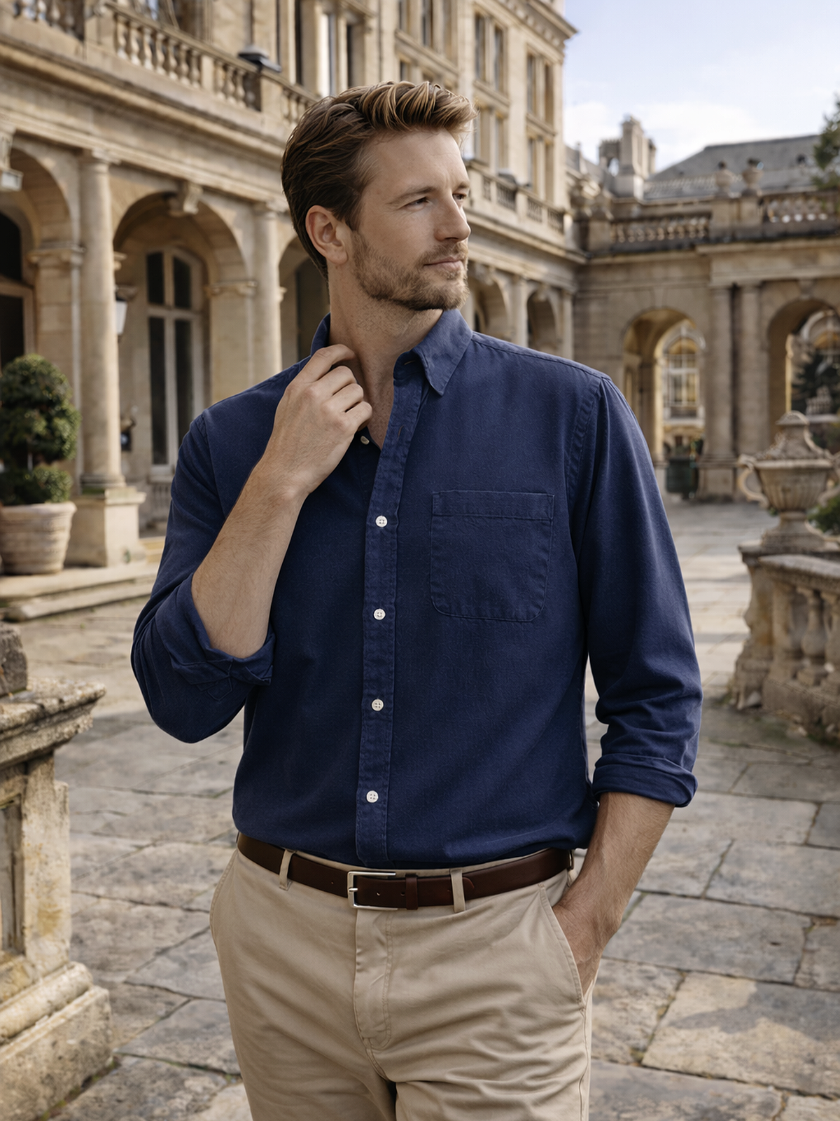 Long-sleeve shirt with button placket