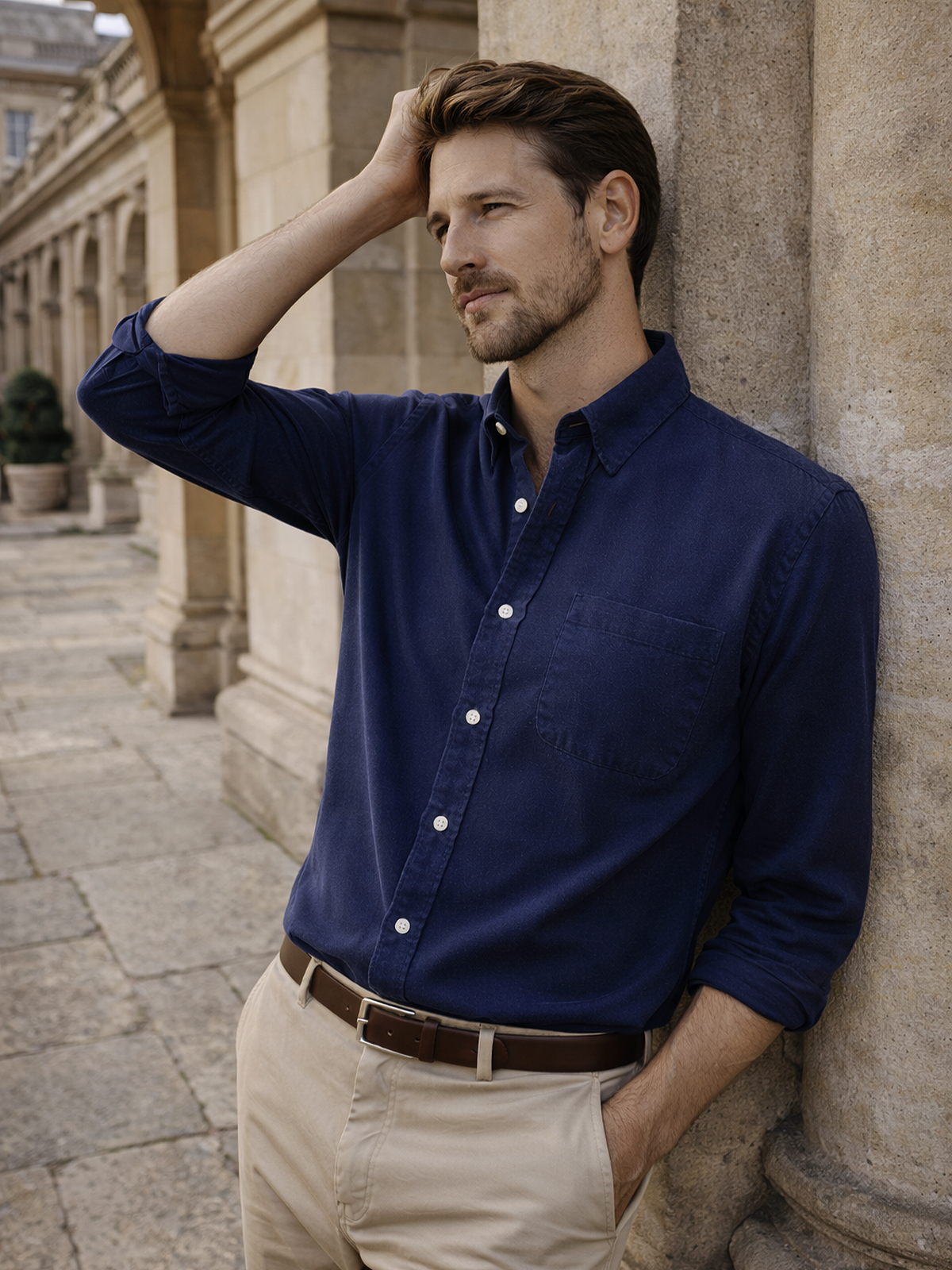 Long-sleeve shirt with button placket