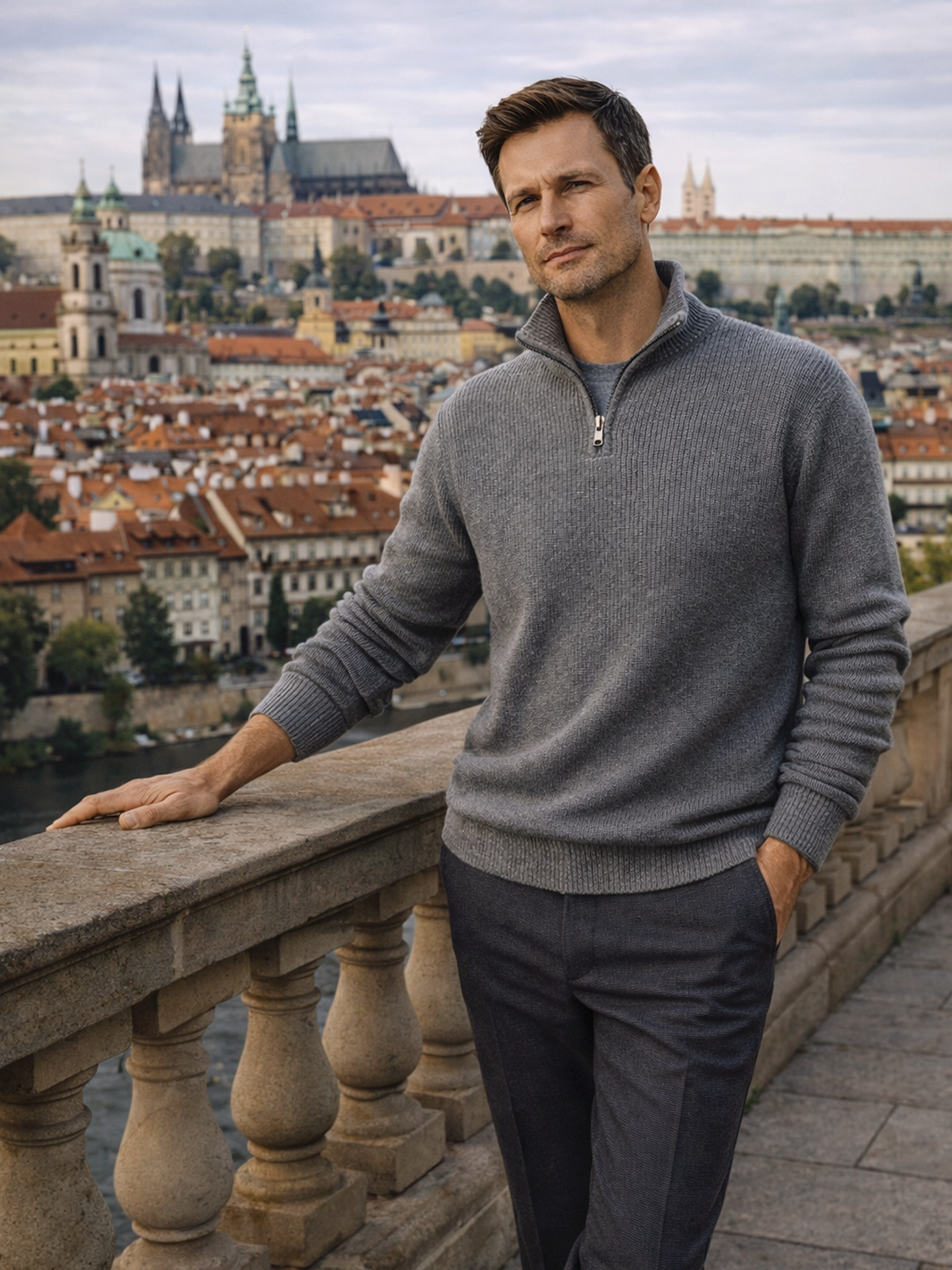 Knitted sweater with zipper collar