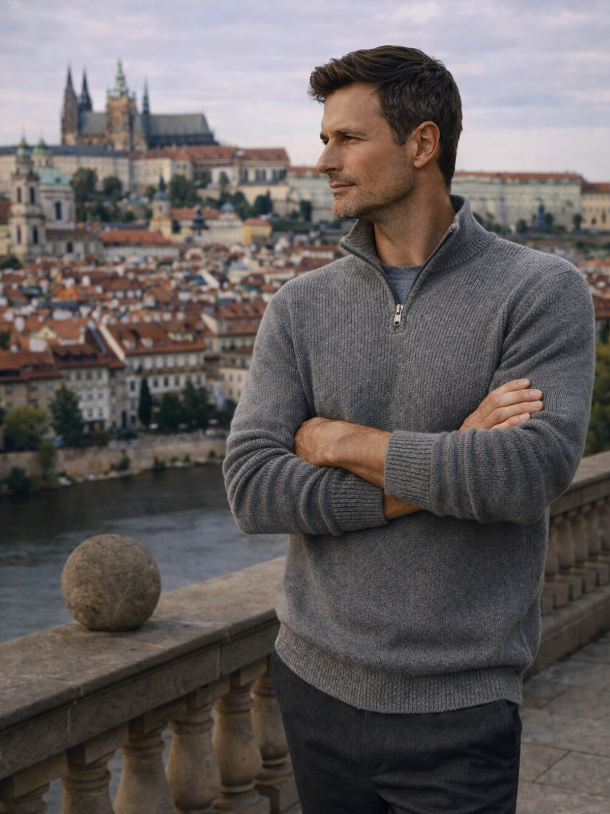 Knitted sweater with zipper collar