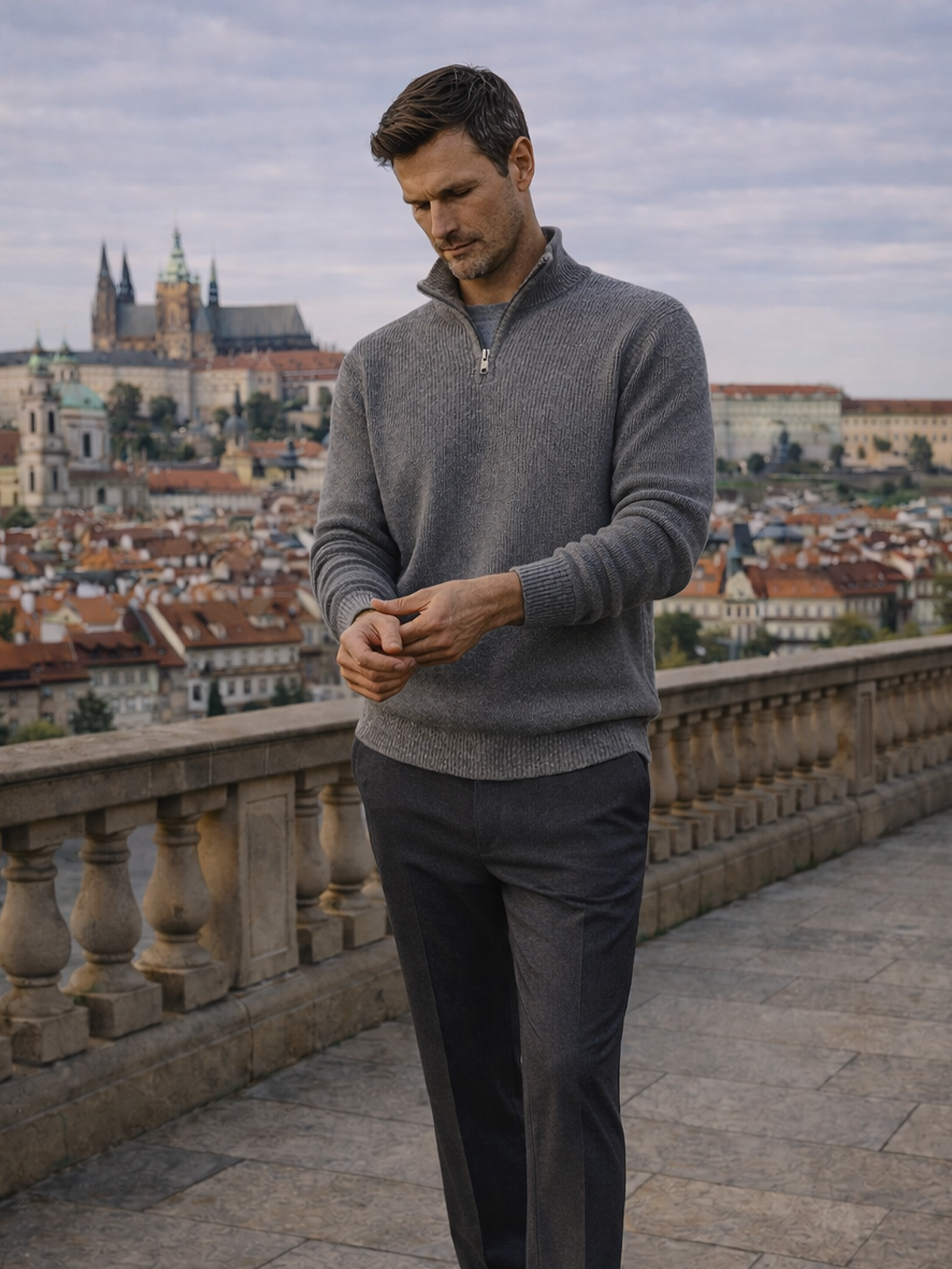 Knitted sweater with zipper collar