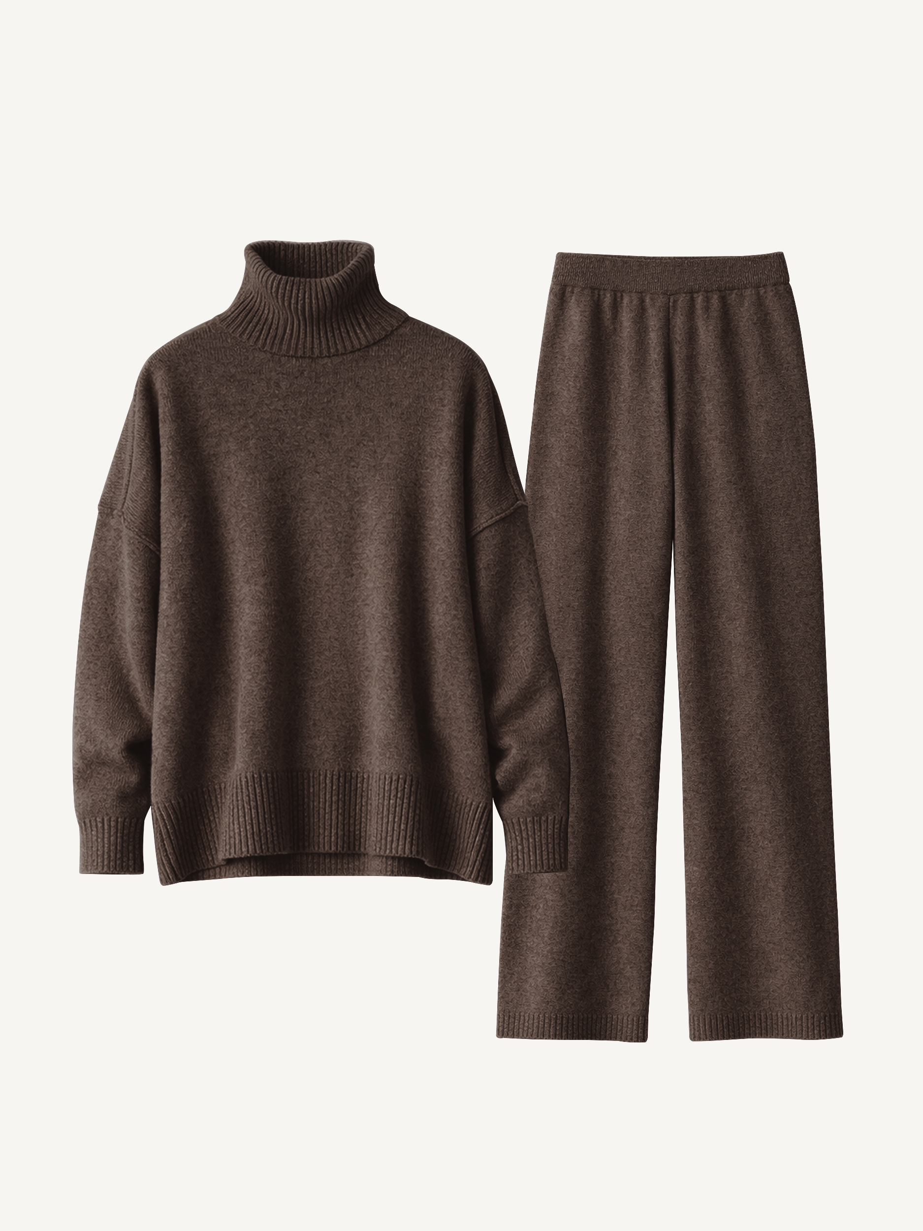 Schlichtes Rollkragen Strick Hosen Set