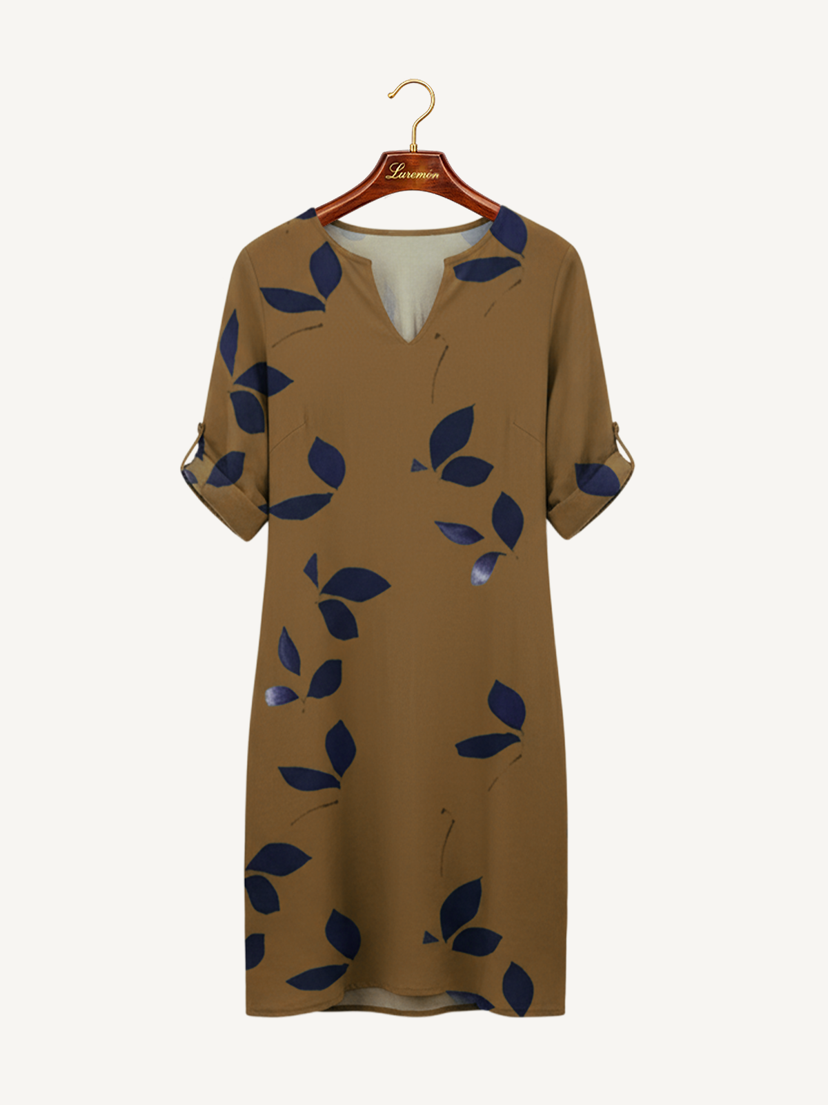 V Ausschnitt Blattmuster Sommerkleid