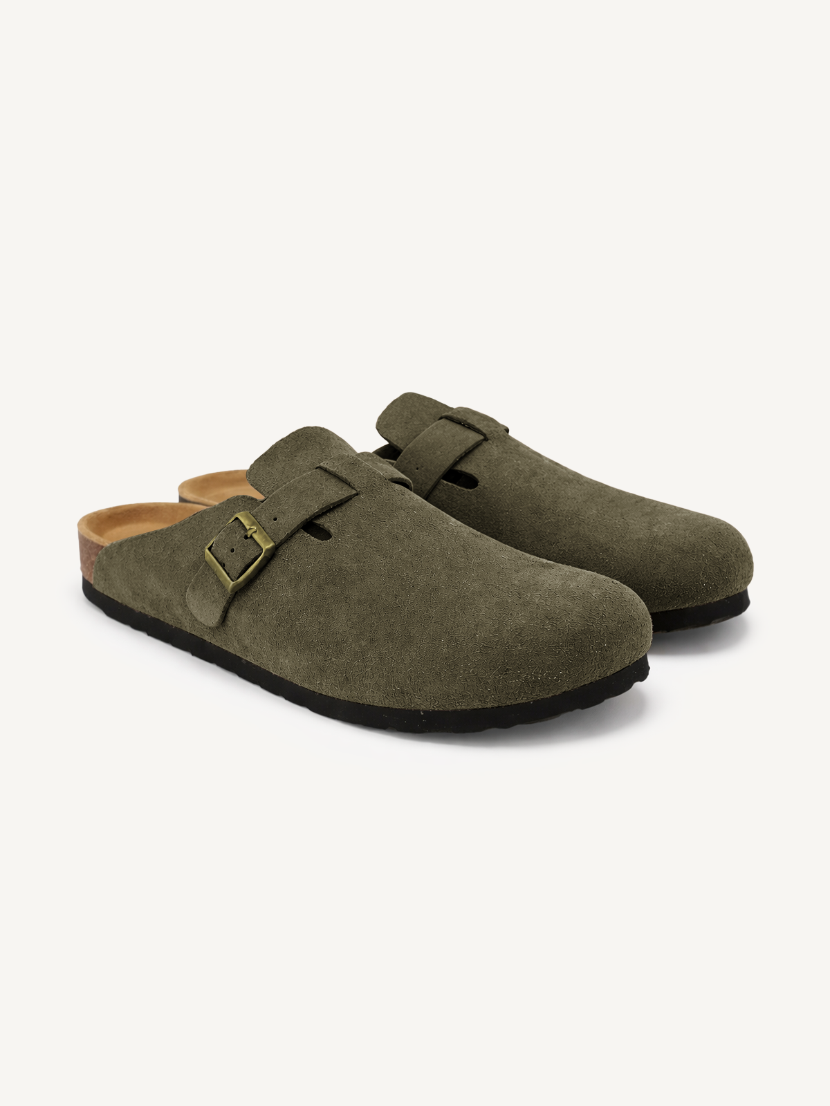 Suede Clogs with Buckle