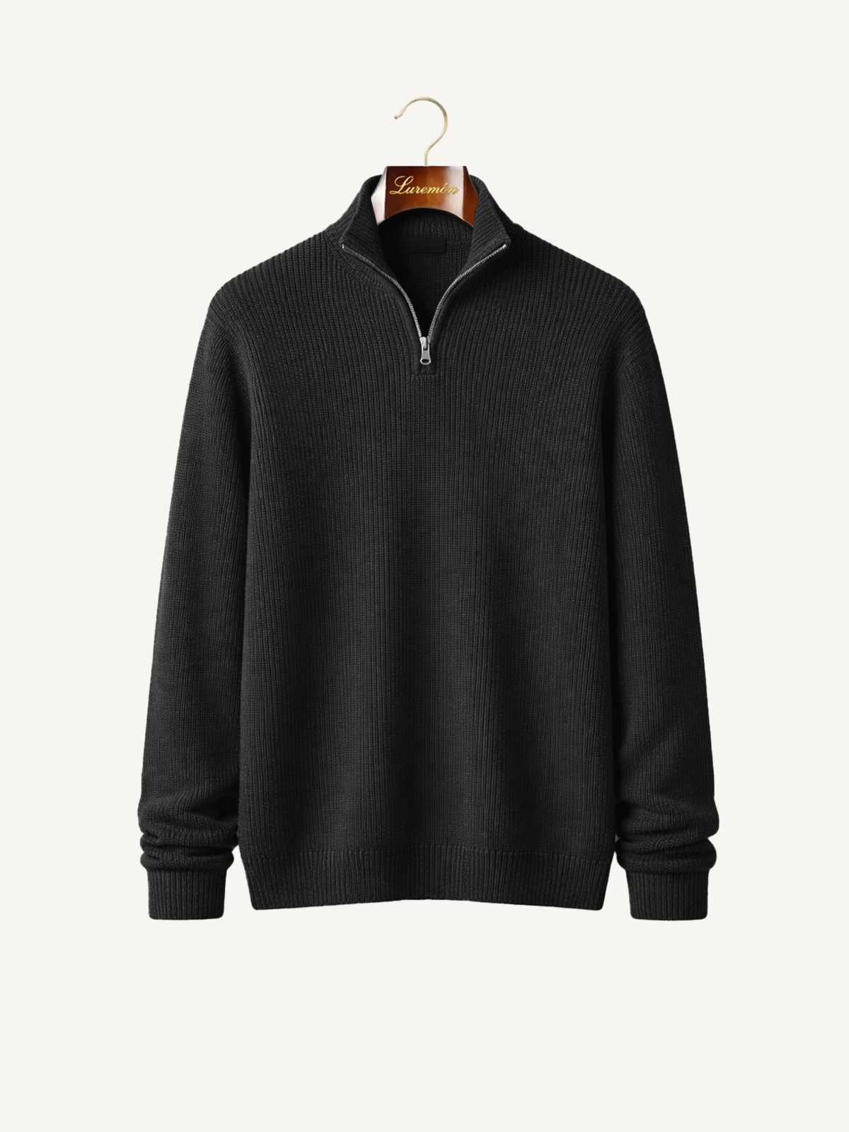 Knitted sweater with zipper collar