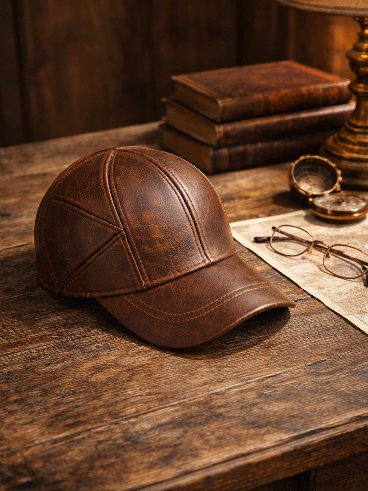 Leather cap in classic cut