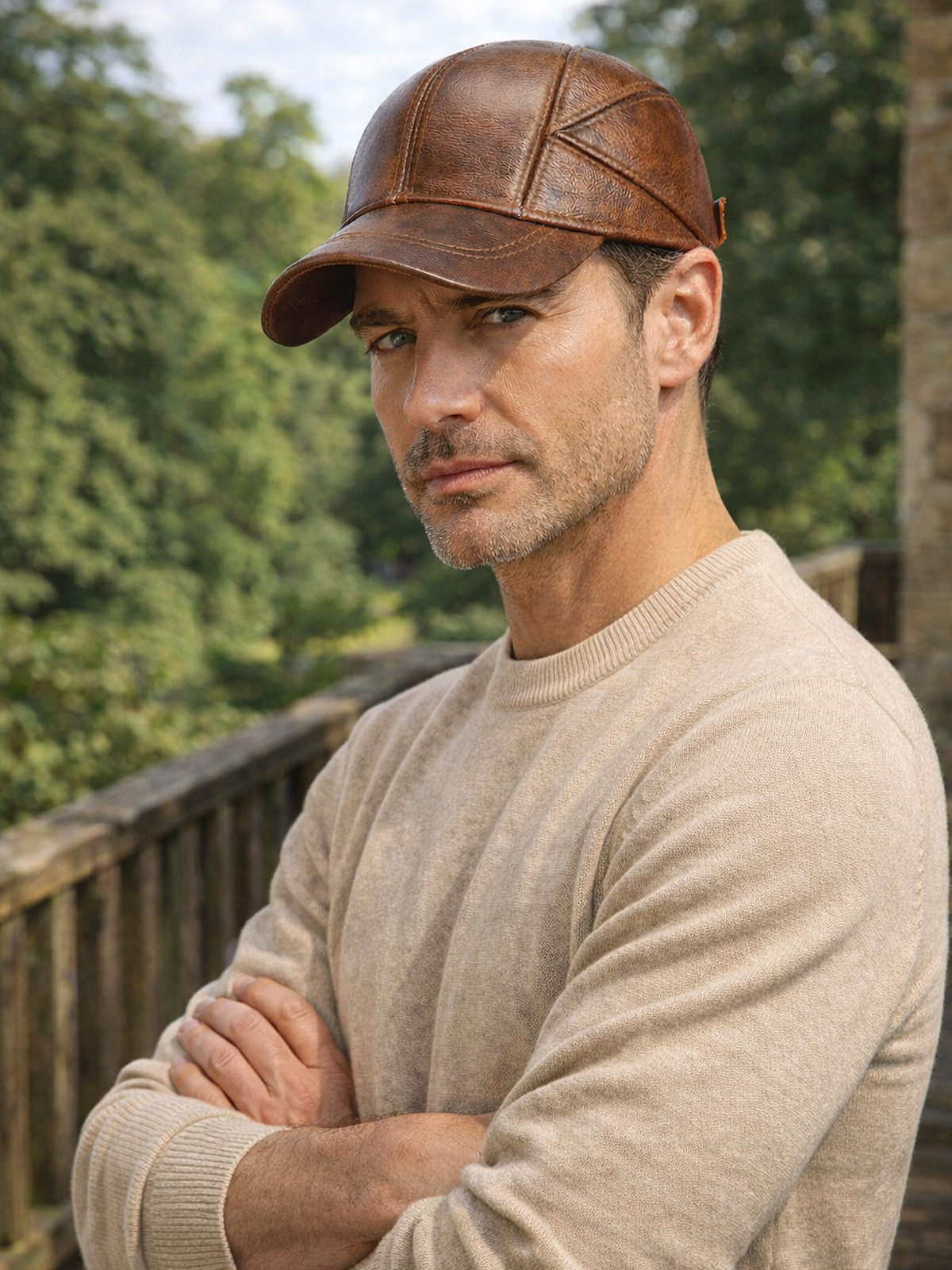 Leather cap in classic cut