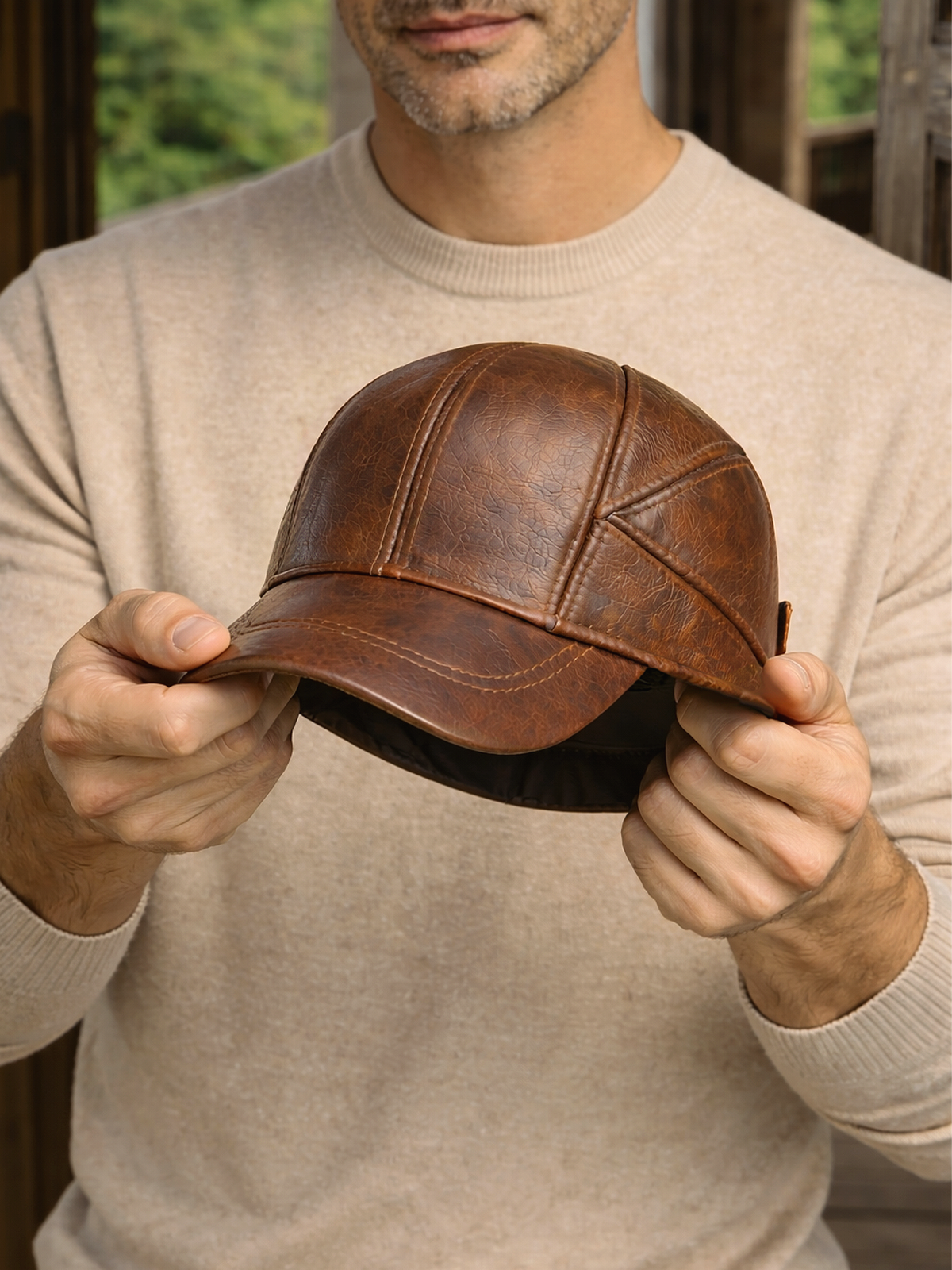 Leather cap in classic cut
