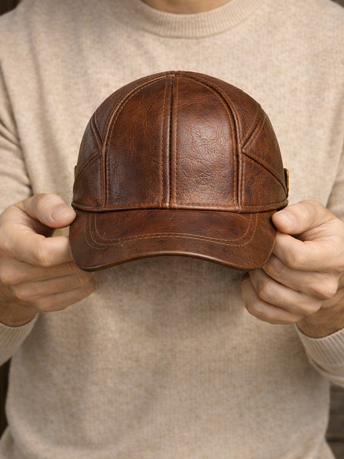 Leather cap in classic cut