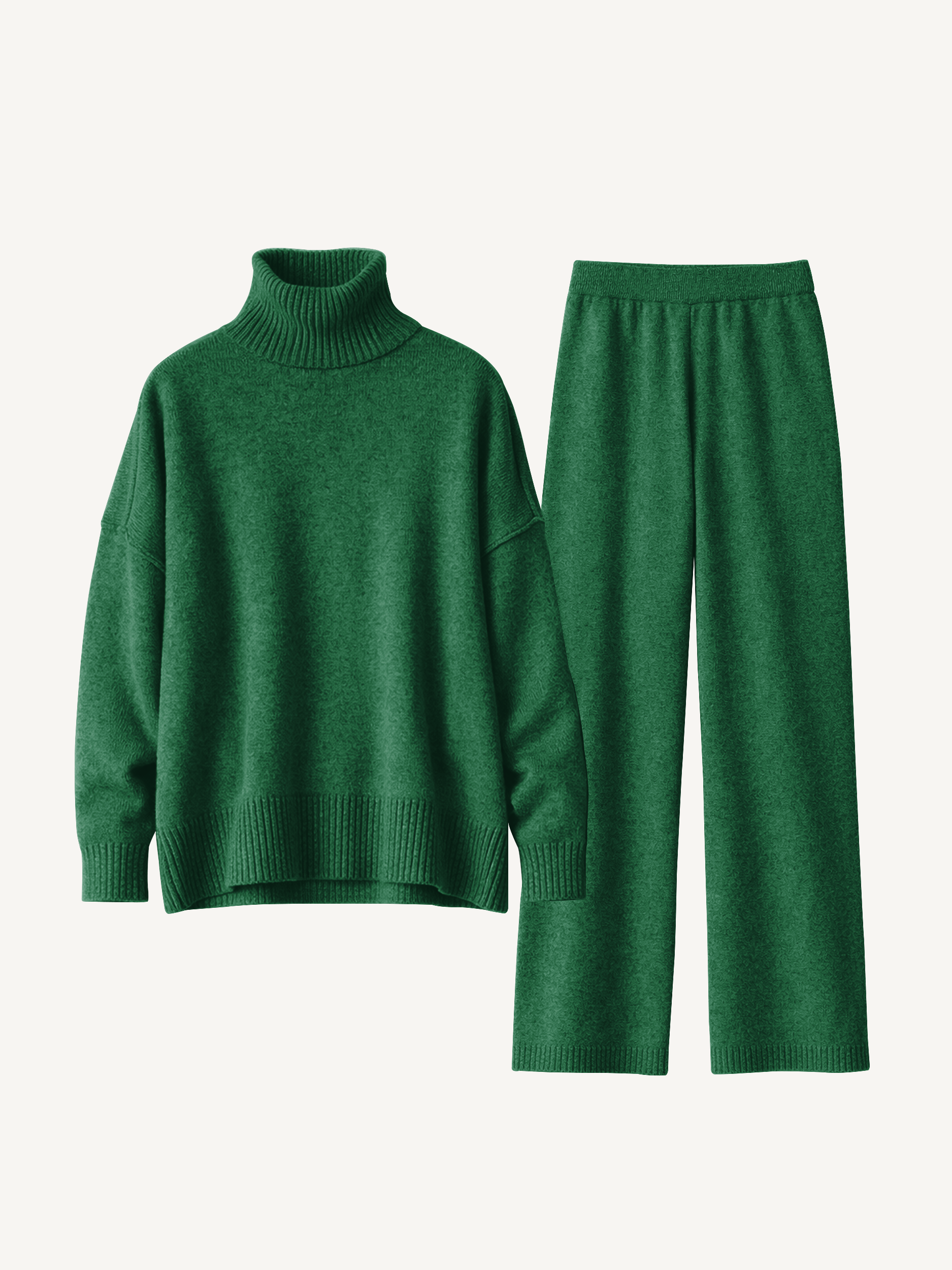 Schlichtes Rollkragen Strick Hosen Set