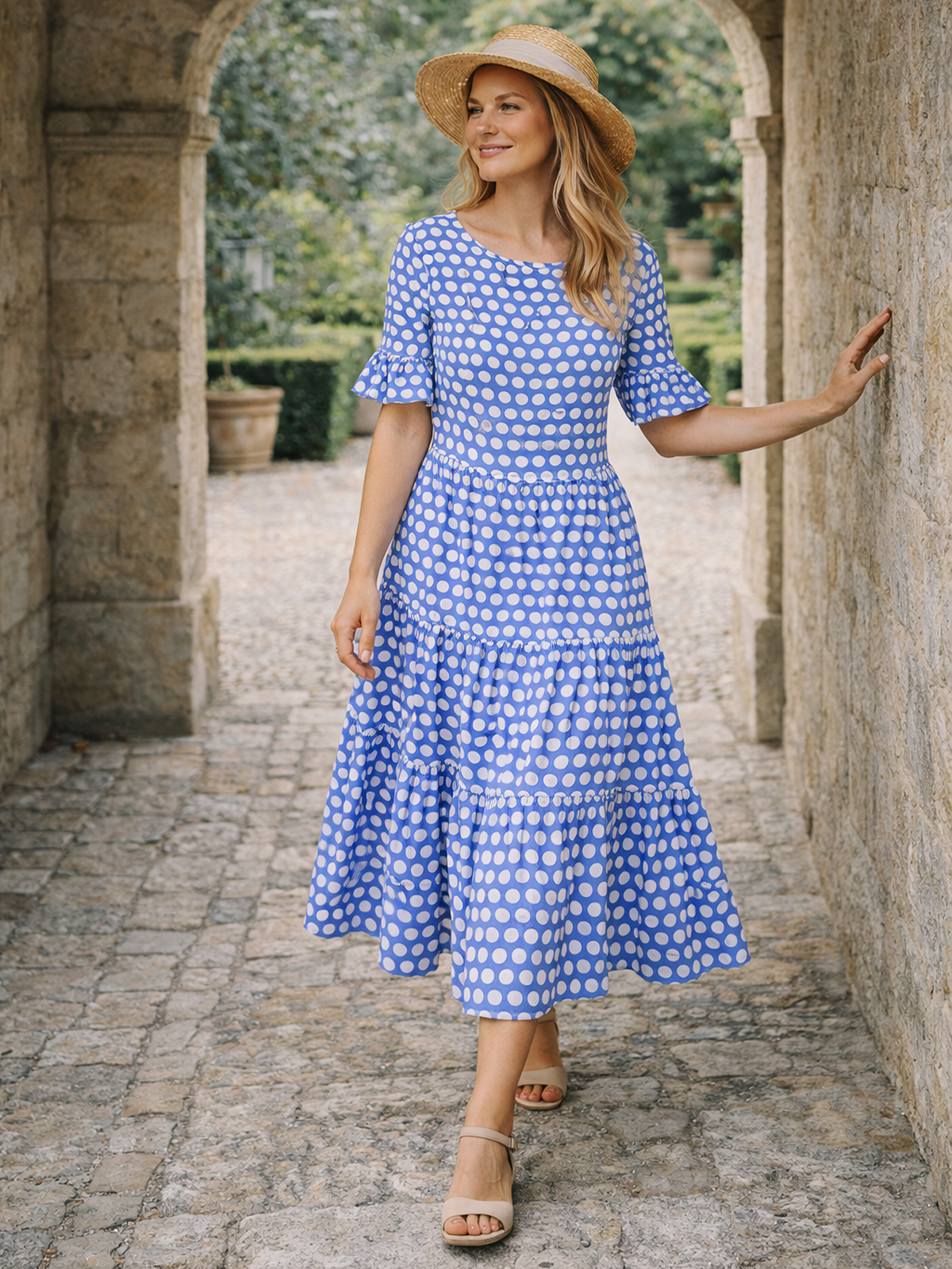 Gepunktetes A Linien Midikleid