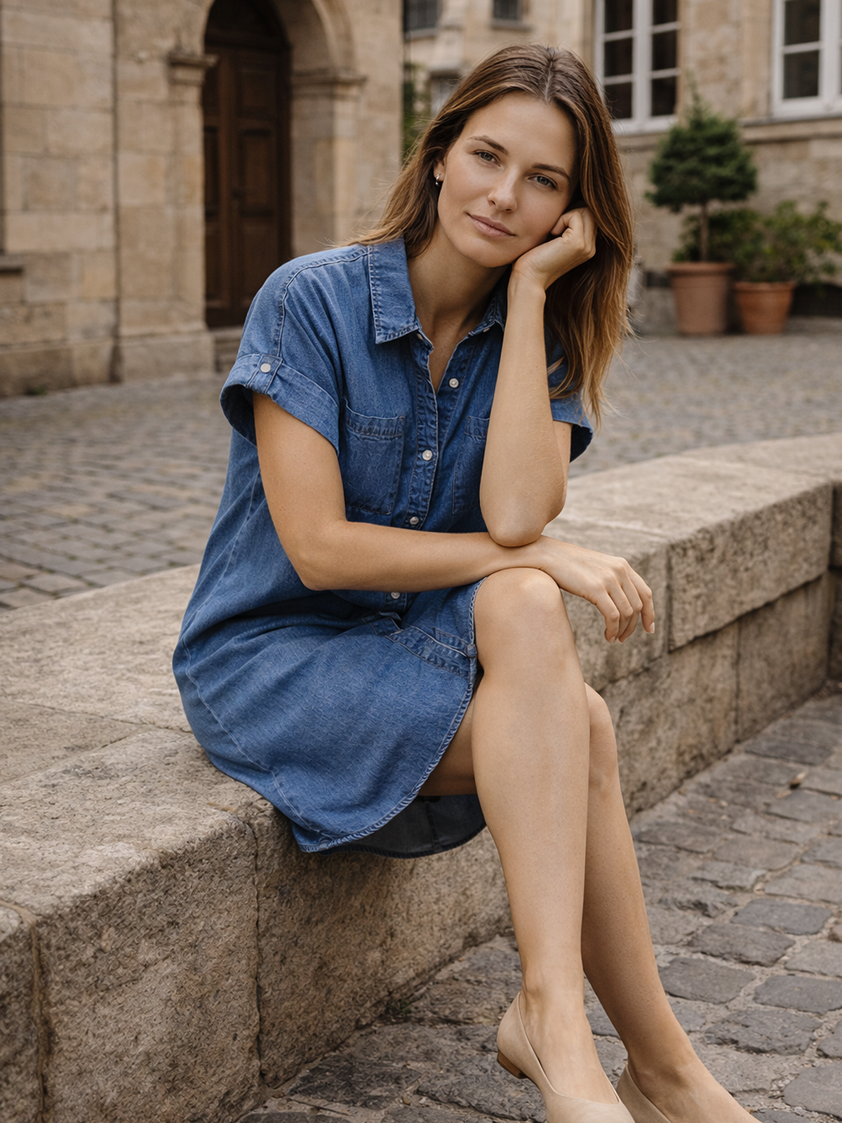 Hemdblusenkleid aus Jeansoptik