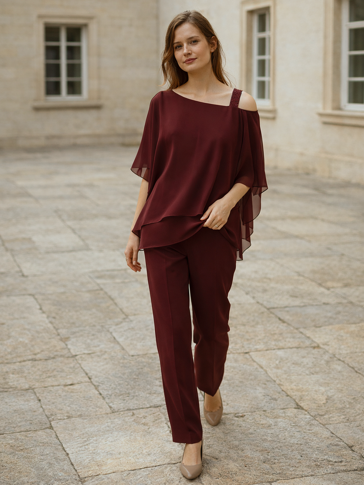 Two-Piece Set with Flowing Blouse