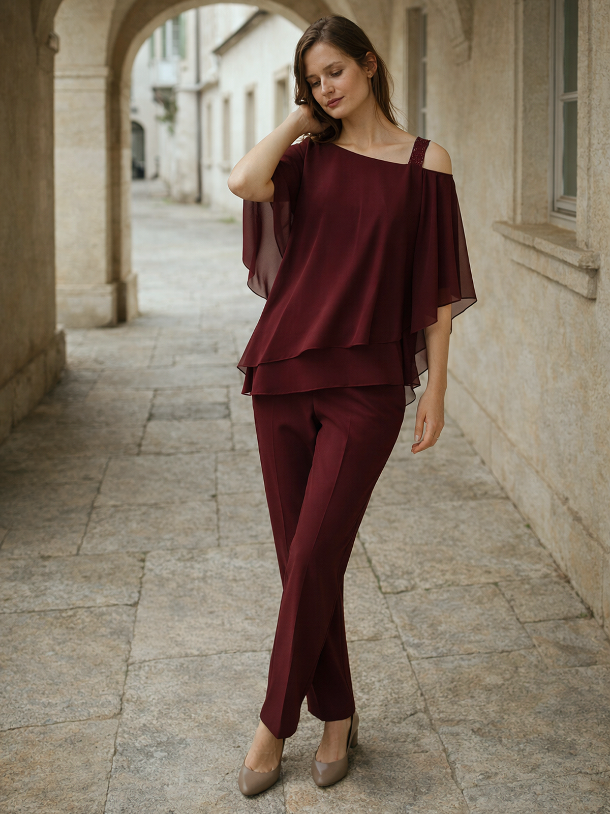 Two-Piece Set with Flowing Blouse