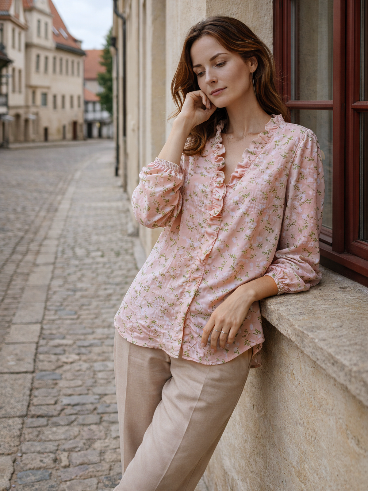 Langarm Bluse mit Volant