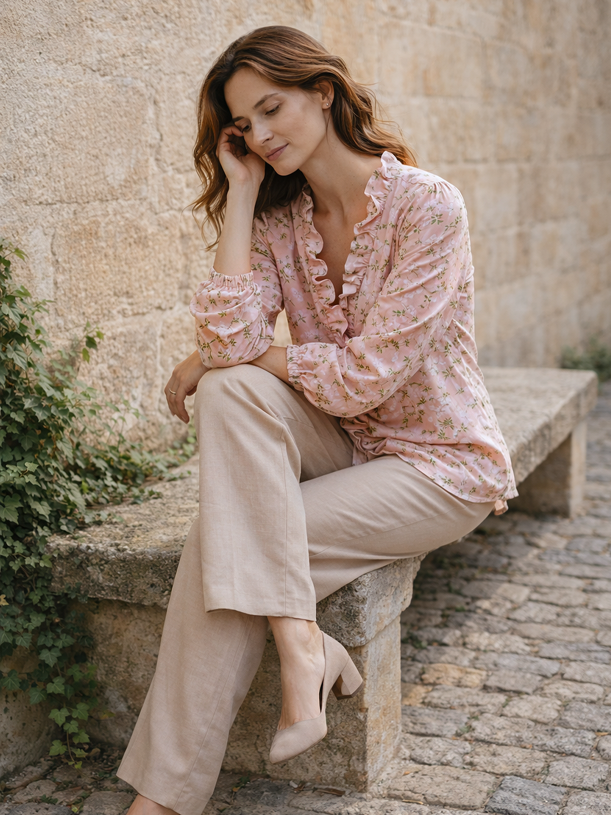 Langarm Bluse mit Volant