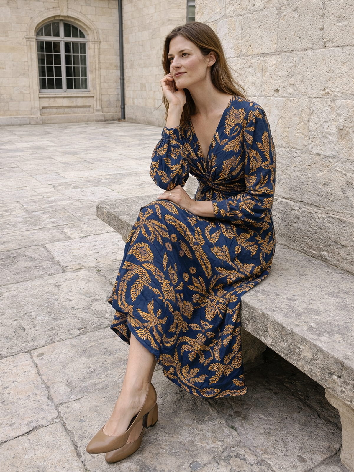 Langarm Maxikleid mit Muster