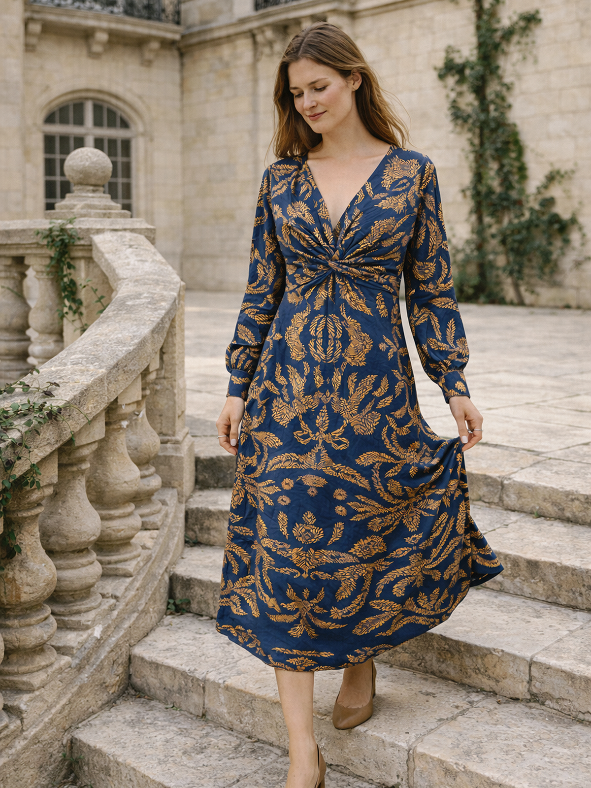 Langarm Maxikleid mit Muster