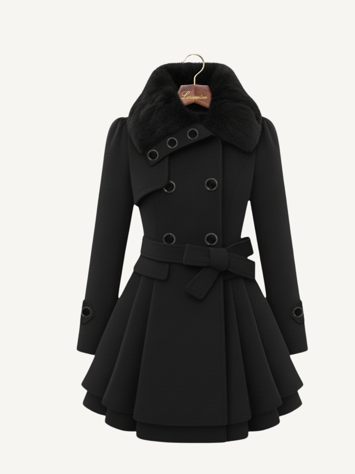 Mantel mit Gürtel und Pelzkragen