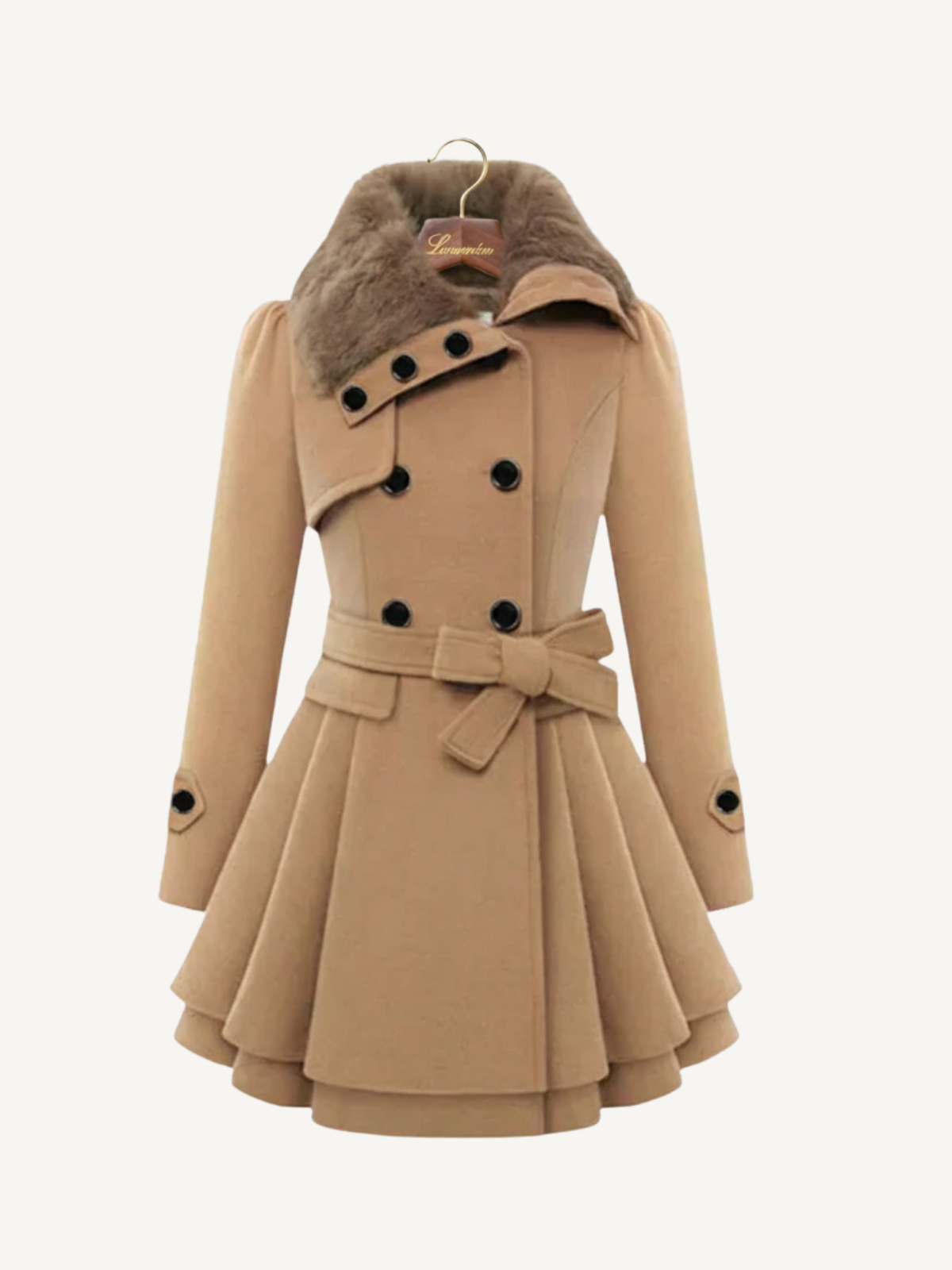 Mantel mit Gürtel und Pelzkragen