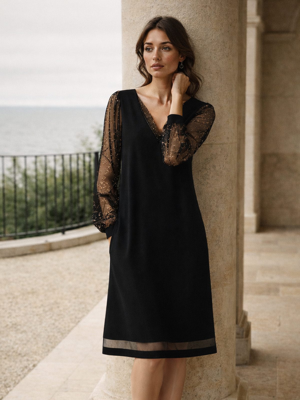 V Ausschnitt Abendkleid