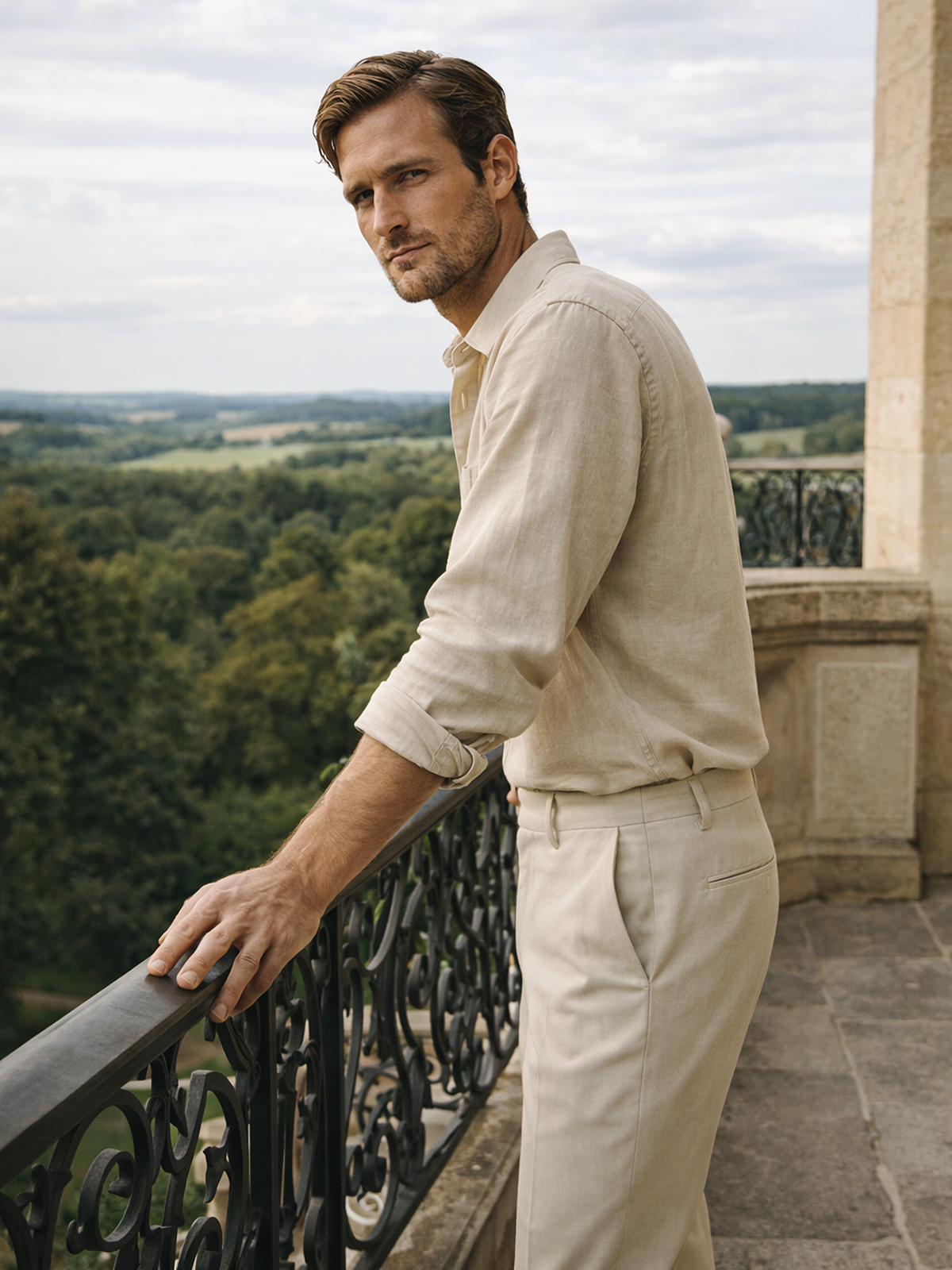 Herren Langarm Leinenhemd
