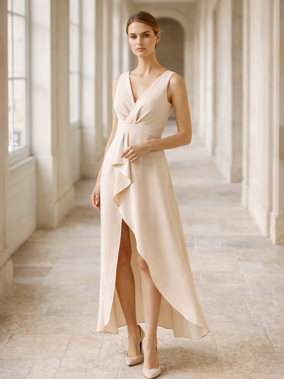 Maxikleid V Ausschnitt Wickeloptik