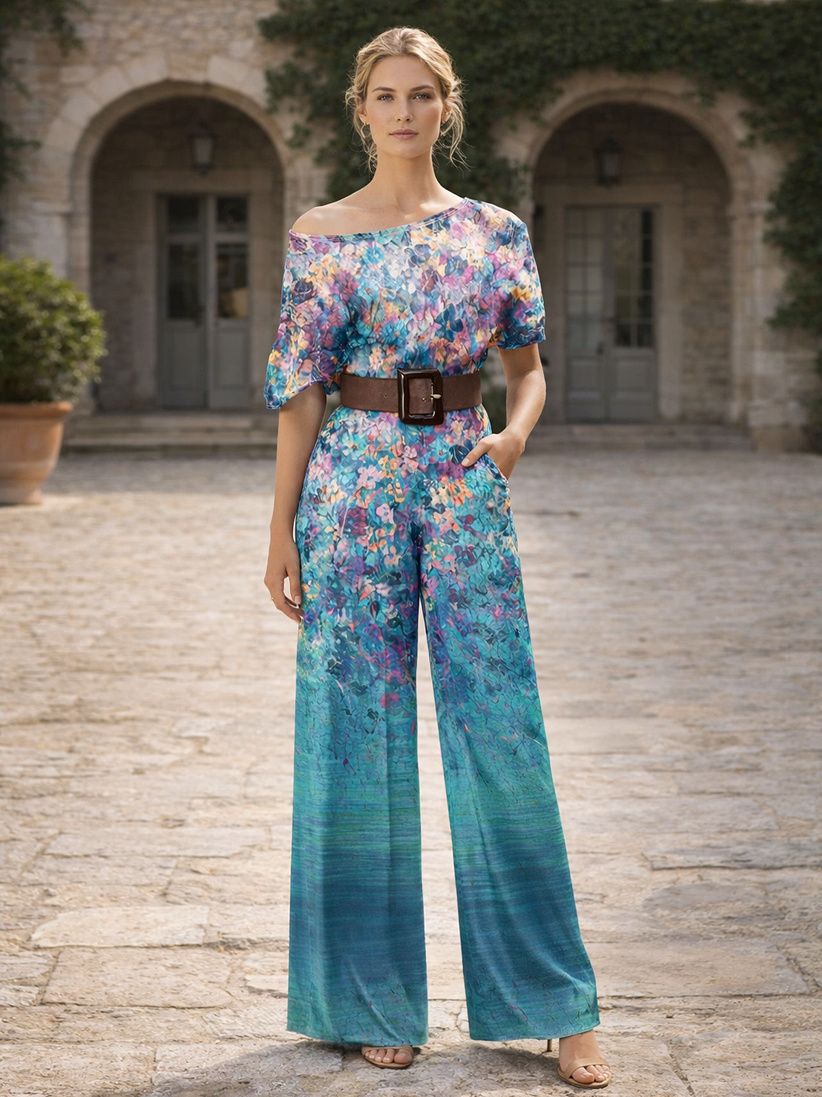 Ein Schulter Jumpsuit weiter Schnitt