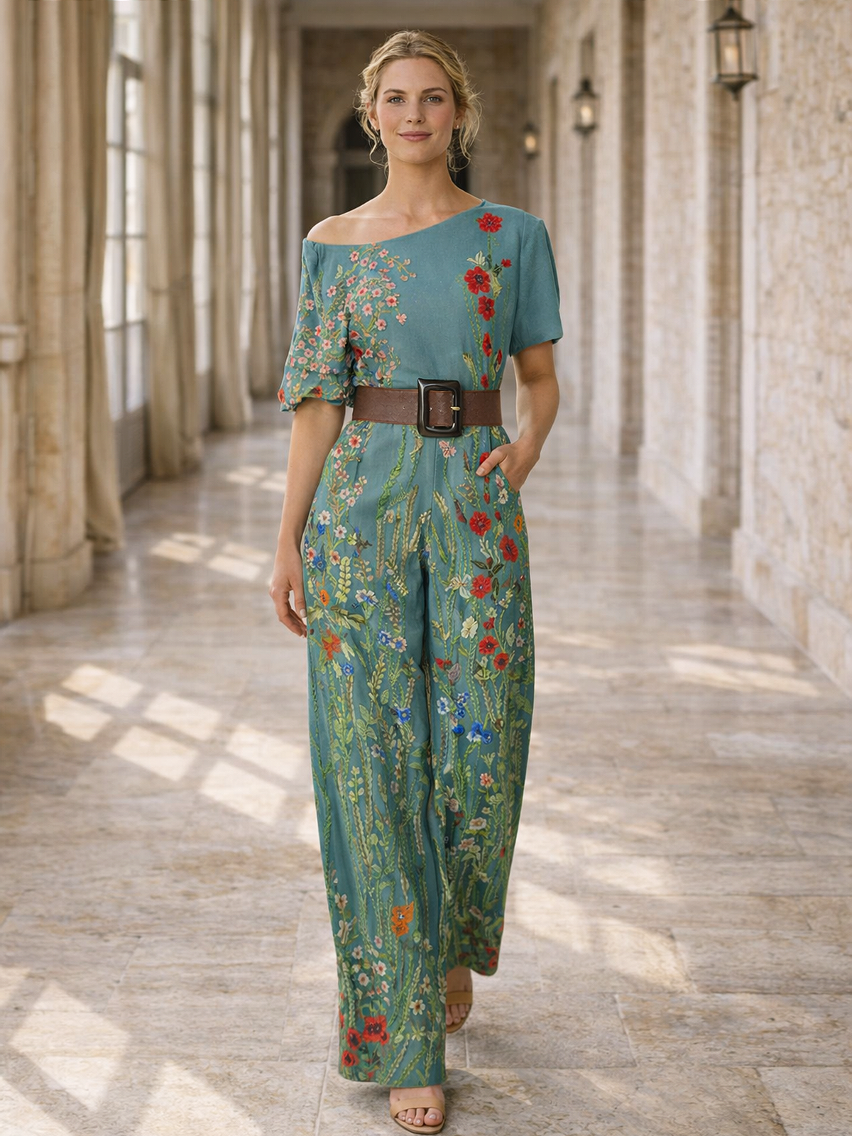 Ein Schulter Jumpsuit weiter Schnitt