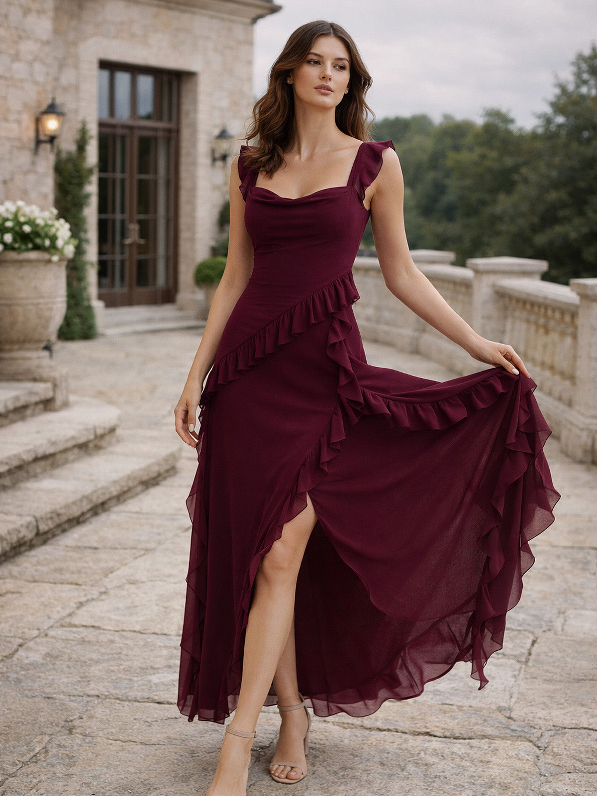 Maxikleid mit Rüschen Schnitt