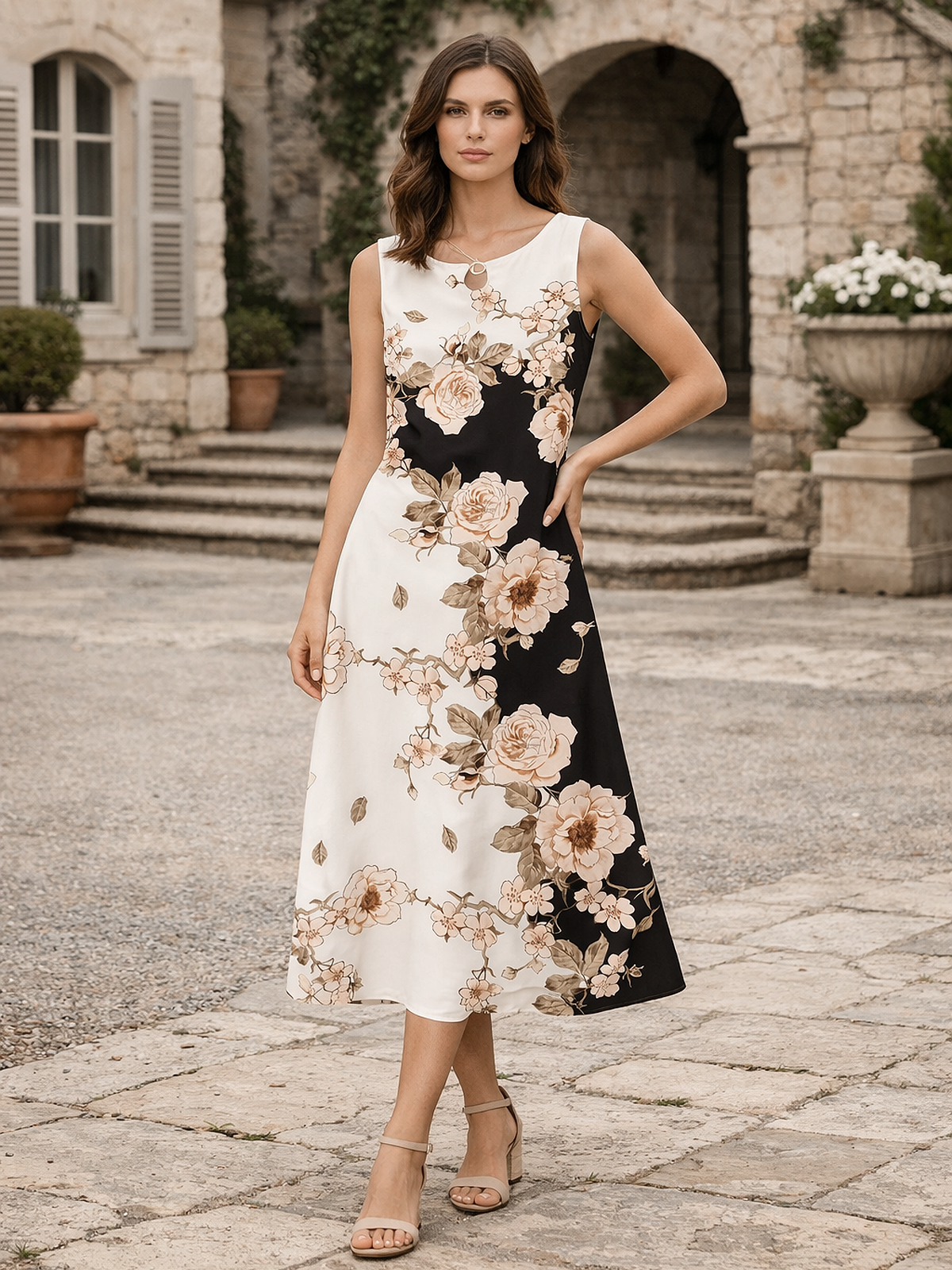 Florales Muster Midi Kleid