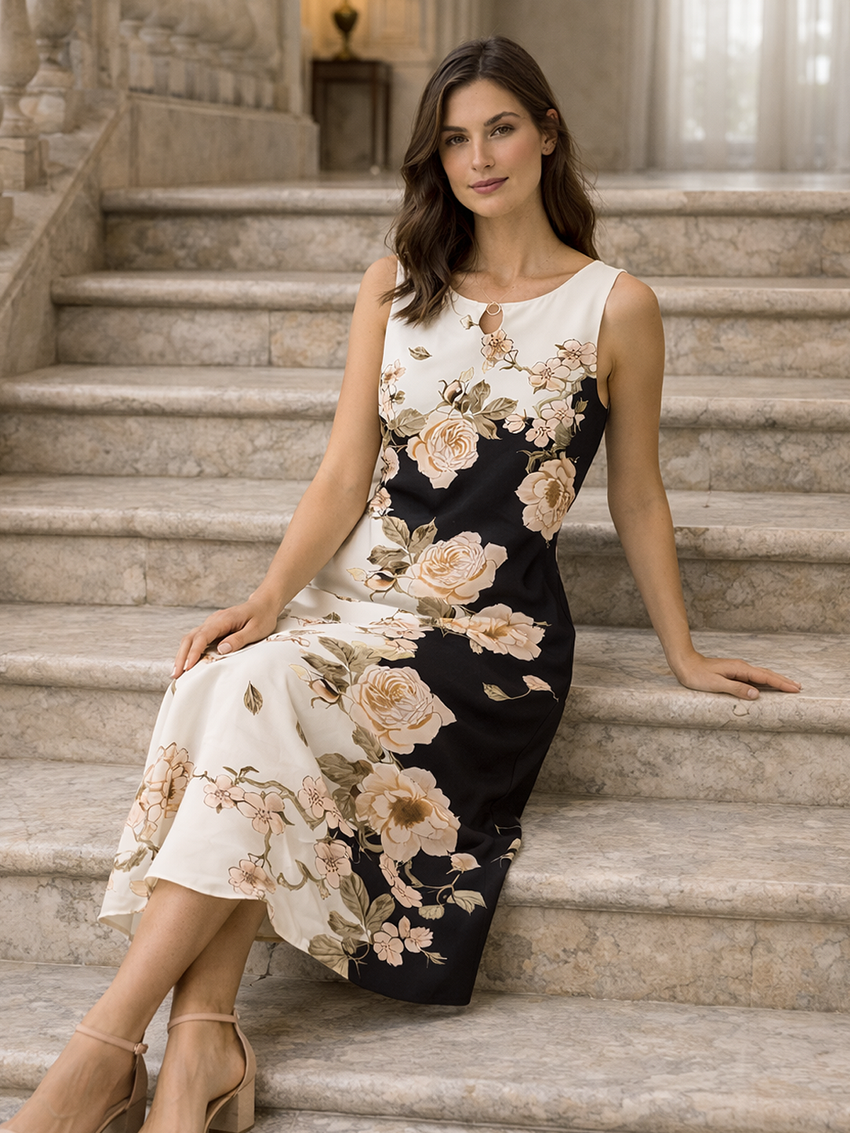 Florales Muster Midi Kleid
