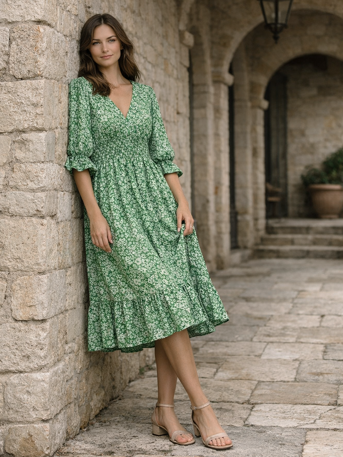 Floral Muster V Ausschnitt Sommerkleid