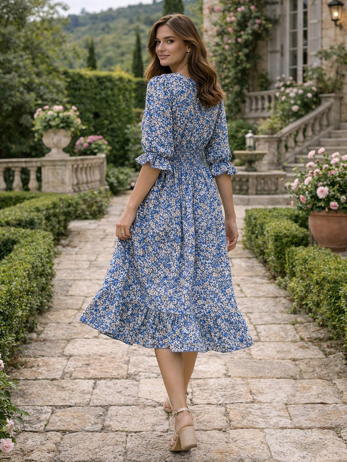 Floral Muster V Ausschnitt Sommerkleid
