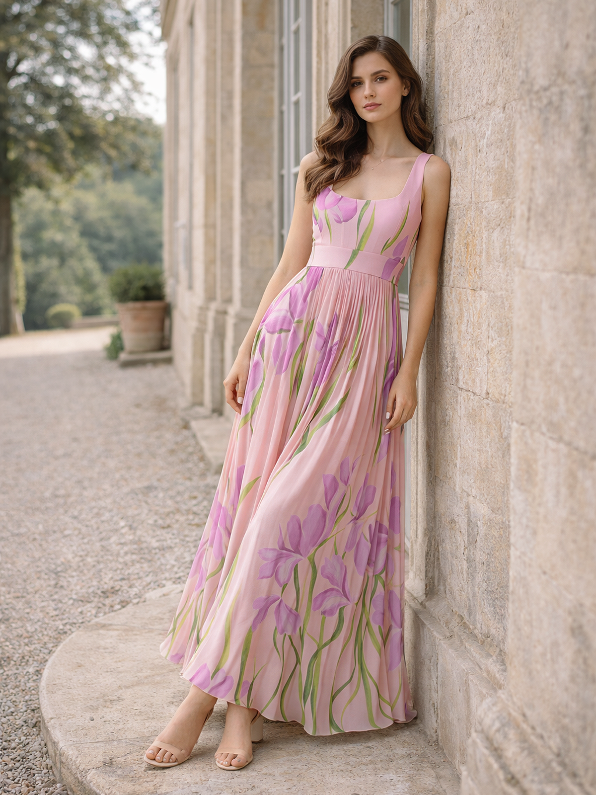 Florales Plissee Maxikleid