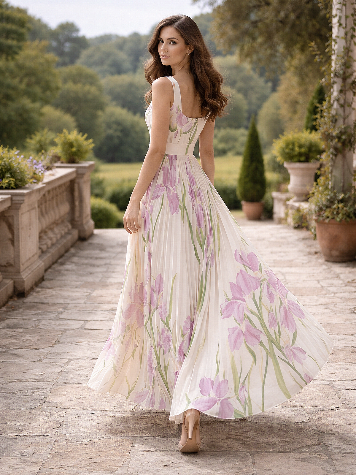 Florales Plissee Maxikleid