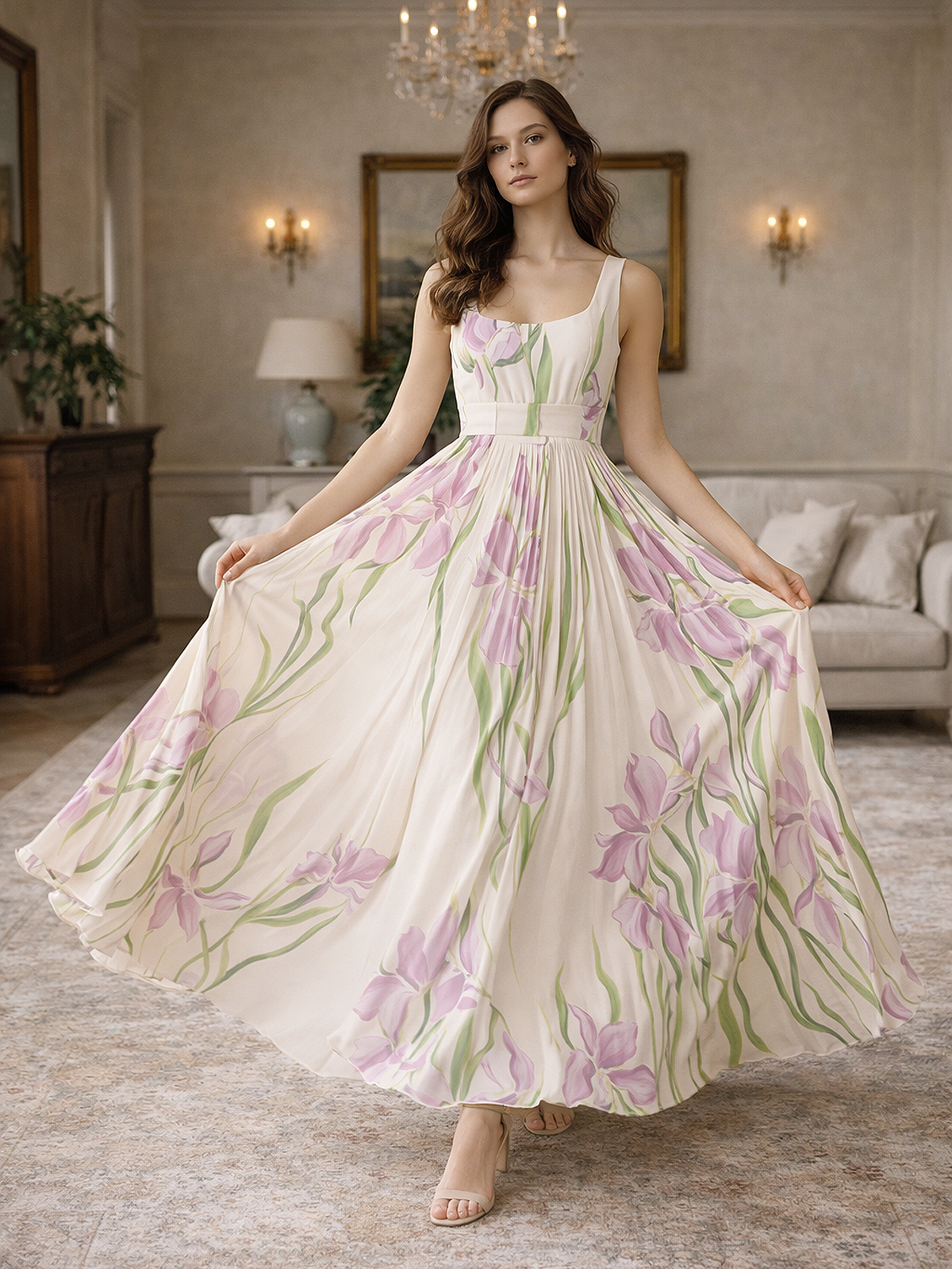 Florales Plissee Maxikleid