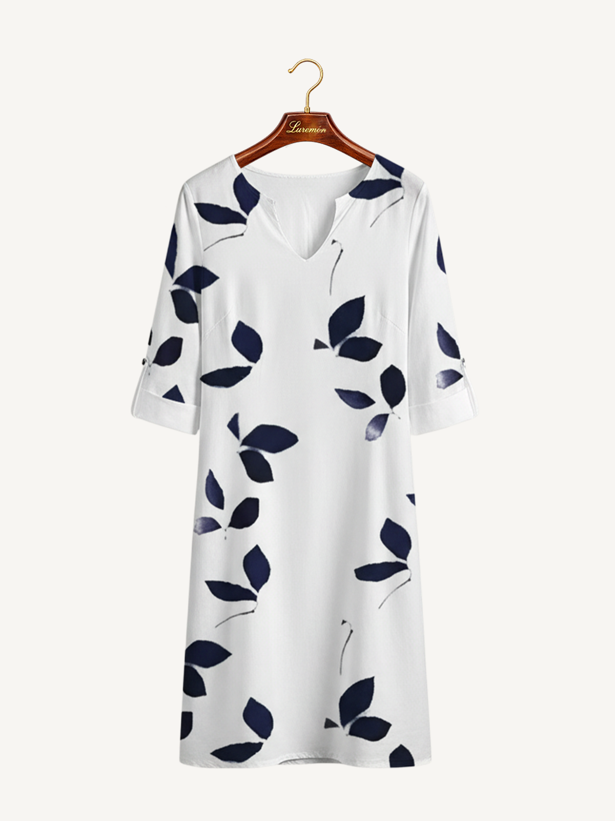 V Ausschnitt Blattmuster Sommerkleid